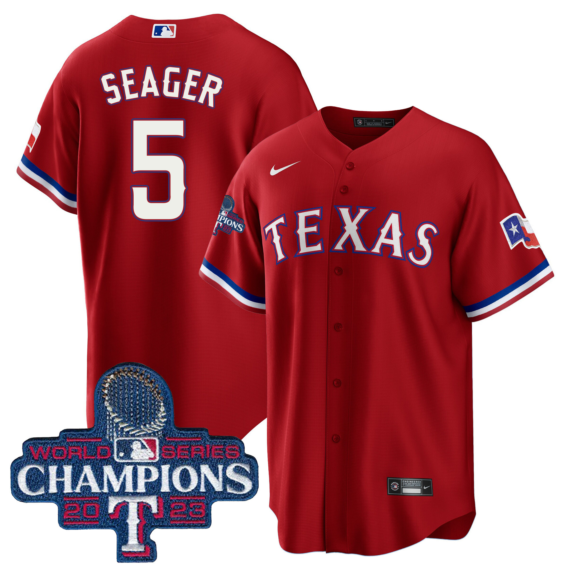 Corey Seager Men's Texas Rangers 2023 World Series Champions Cool Base Red Jersey - All Stitched