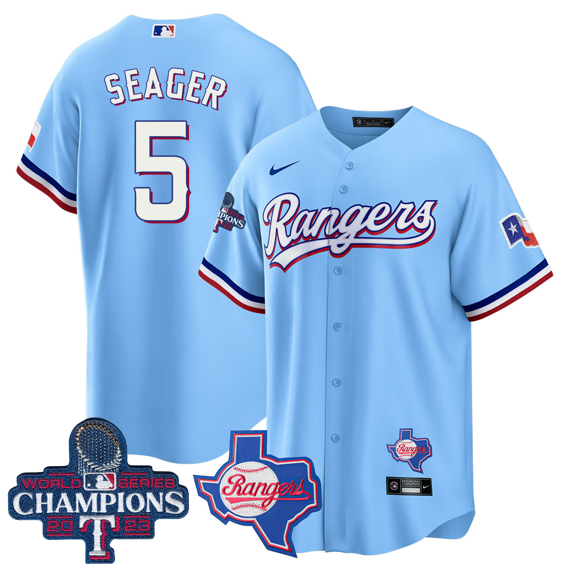 Corey Seager Men's Texas Rangers 2023 World Series Champions Cool Base V2 Blue Jersey - All Stitched