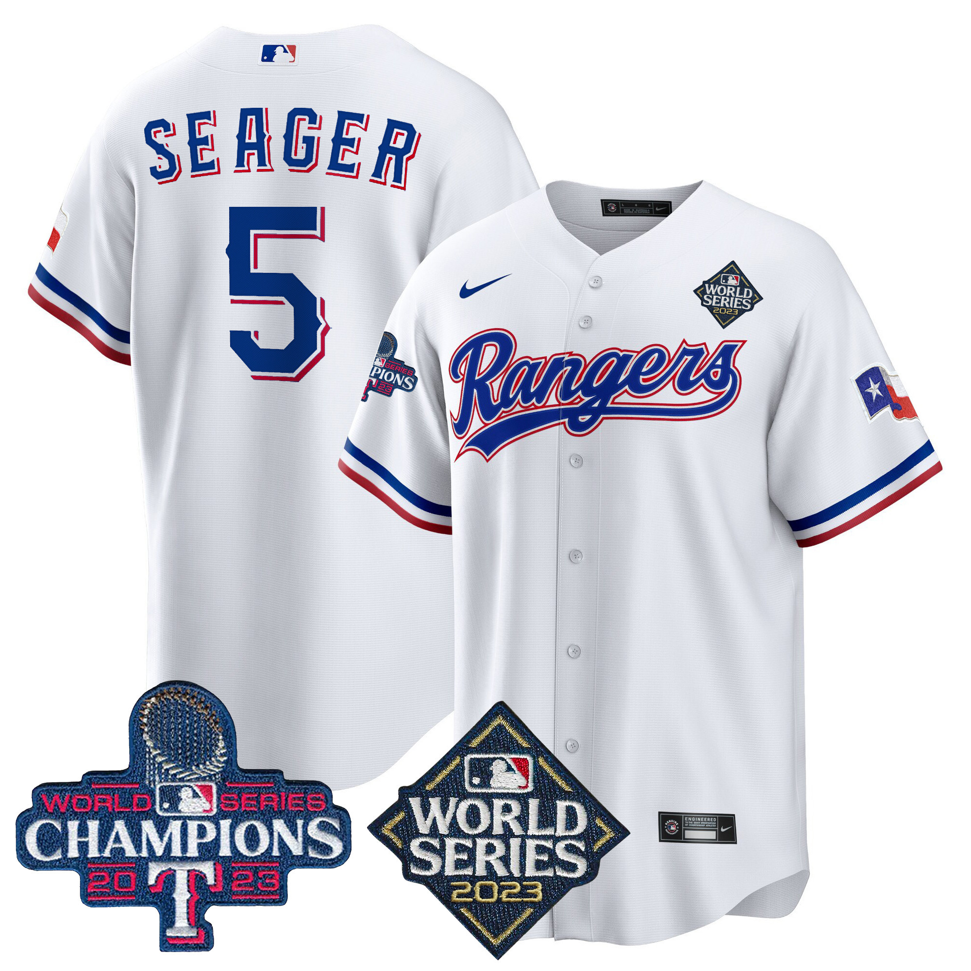 Corey Seager Men's Texas Rangers 2023 World Series Champions Cool Base V4 White Jersey - All Stitched