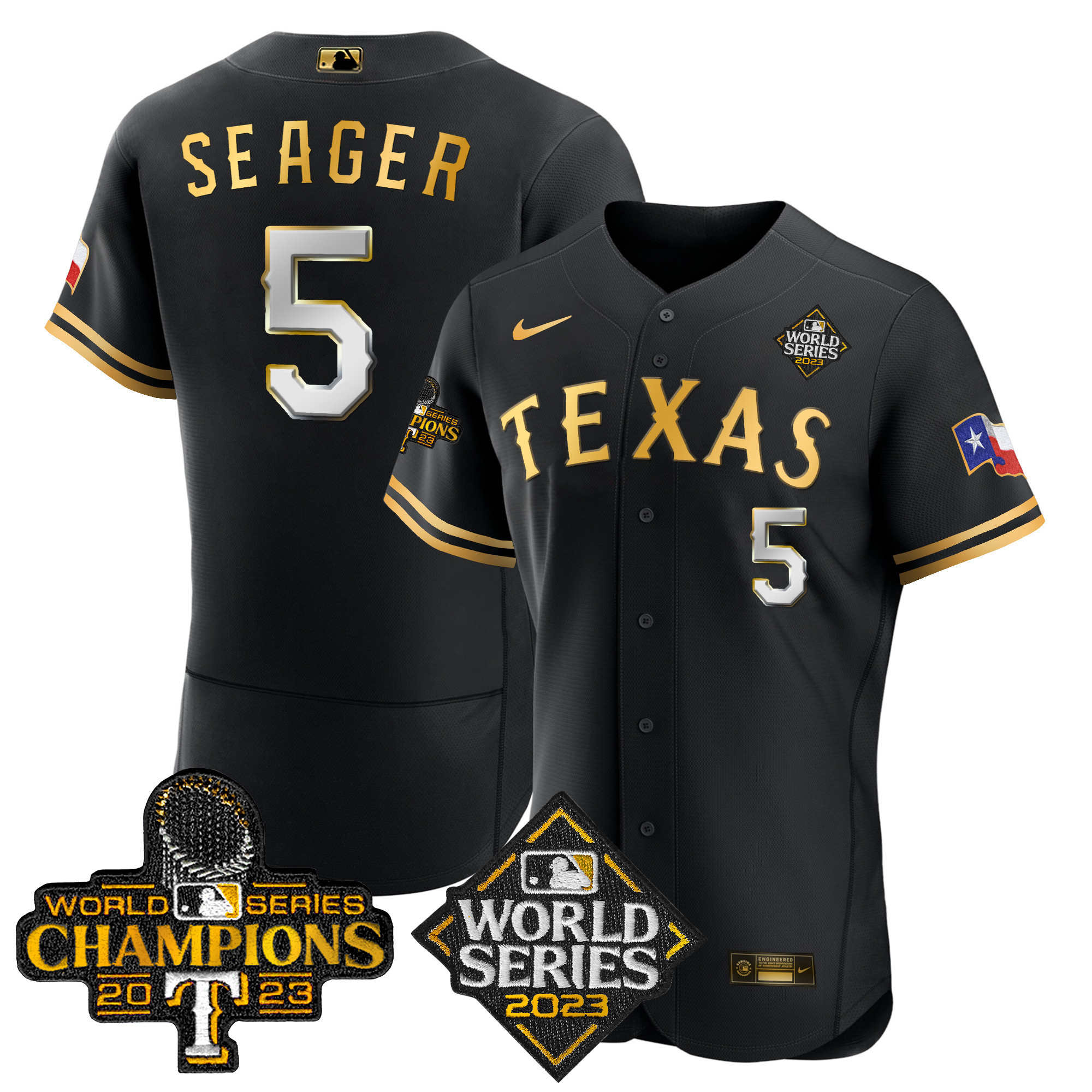 Corey Seager Men's Texas Rangers 2023 World Series Champions Flex Base V4 Black Limited Jersey - All Stitched