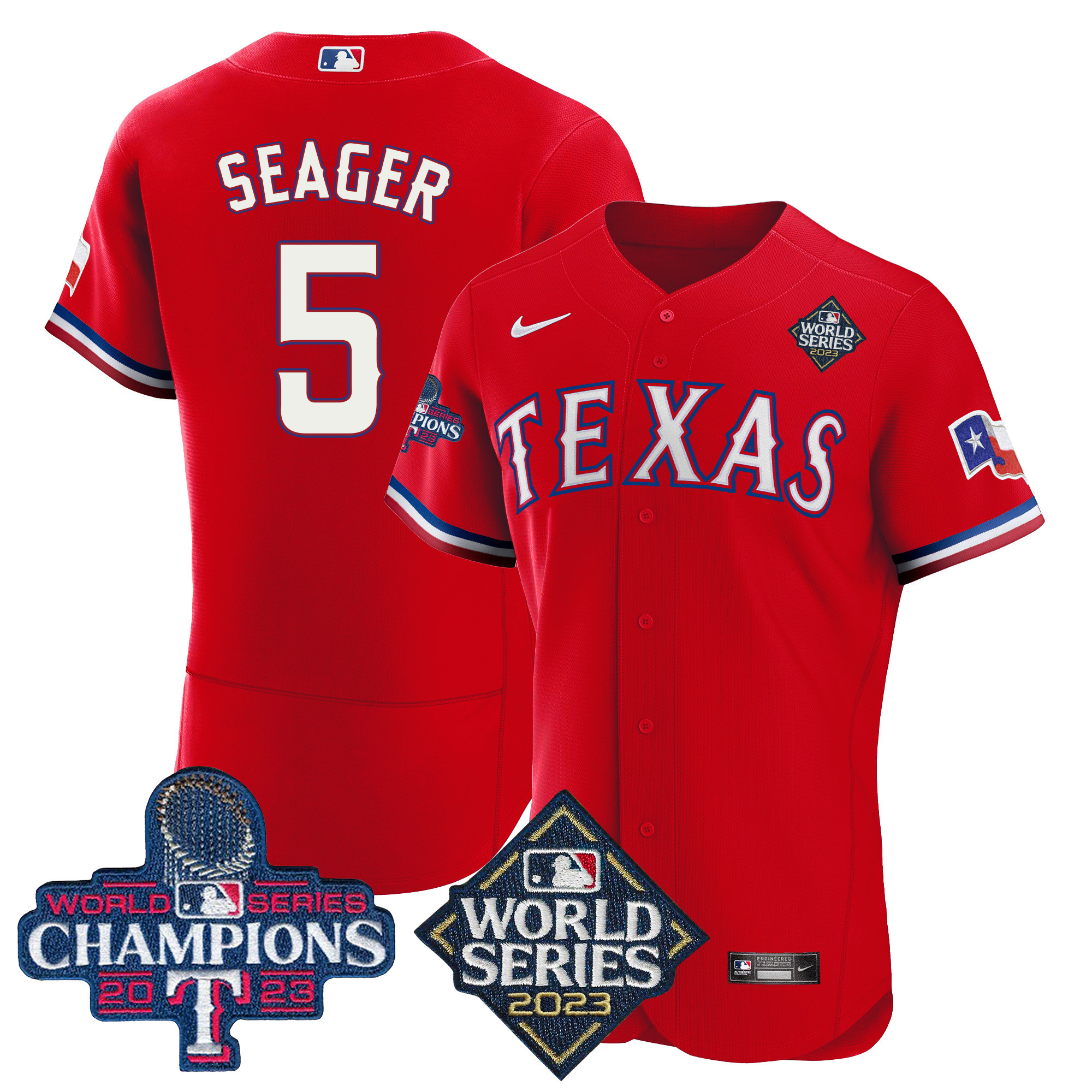 Corey Seager Men's Texas Rangers 2023 World Series Champions Flex Base V4 Red Jersey - All Stitched