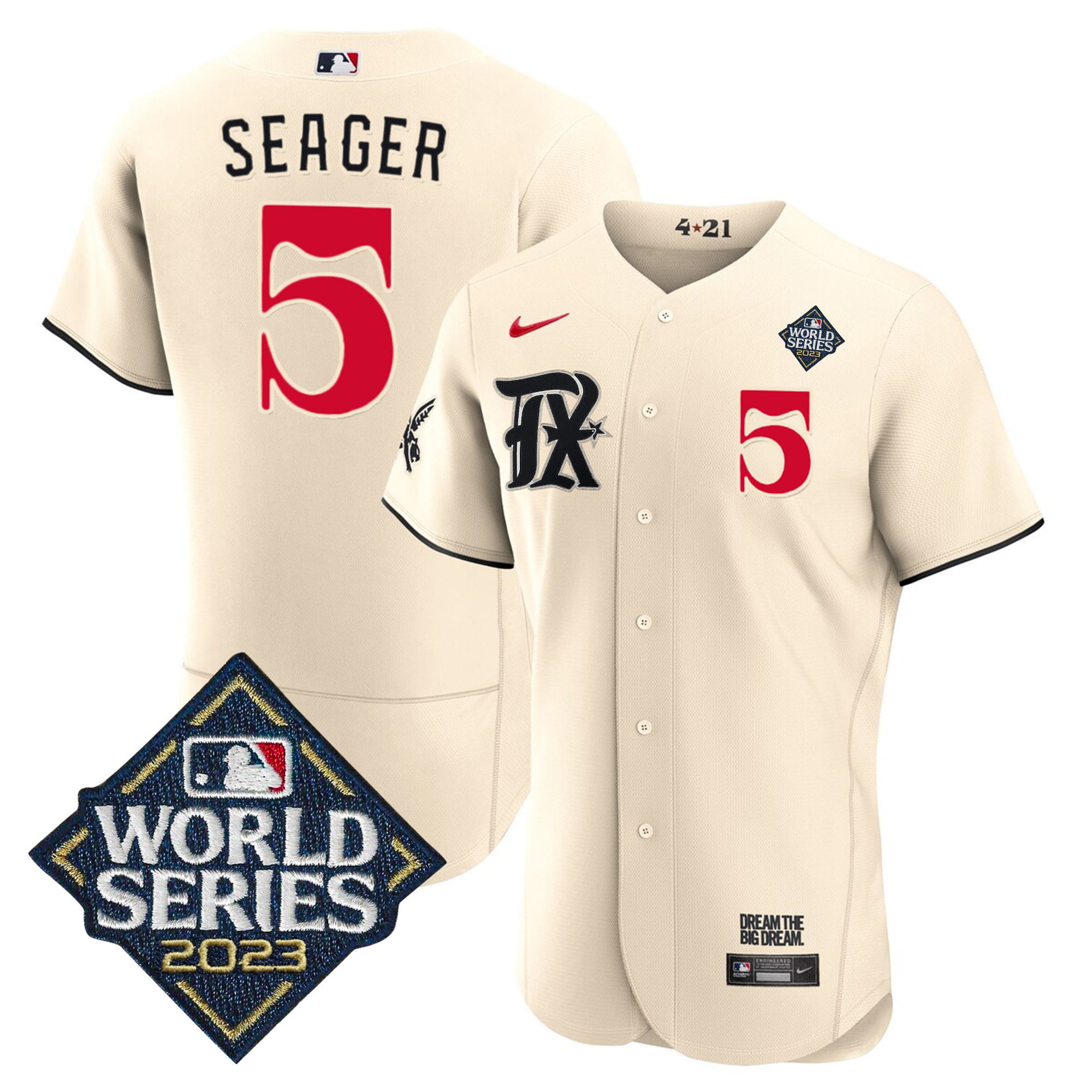 Corey Seager Men's Texas Rangers 2023 World Series City Connect Flex Base Cream Jersey - All Stitched