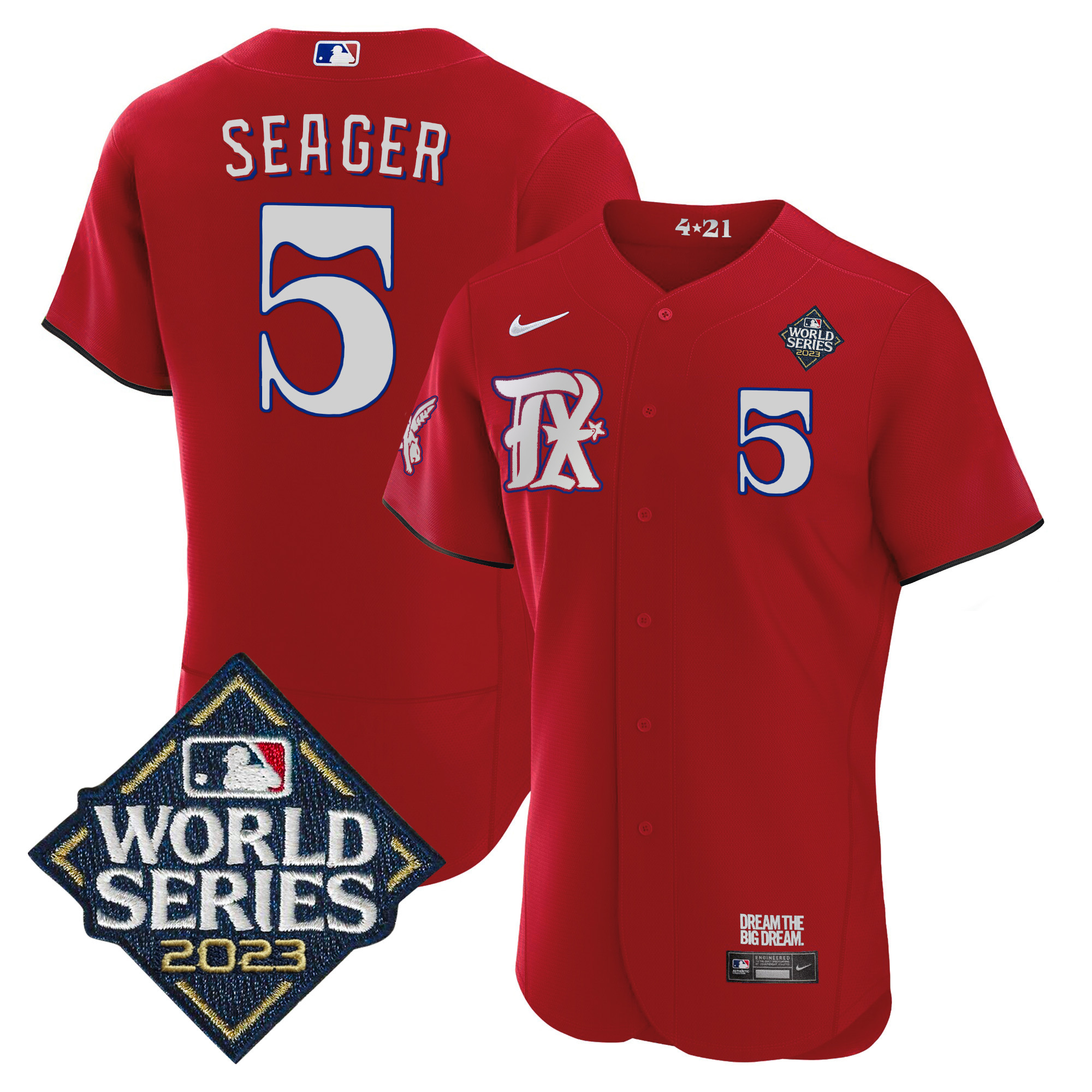 Corey Seager Men's Texas Rangers 2023 World Series City Connect Flex Base Red Jersey - All Stitched