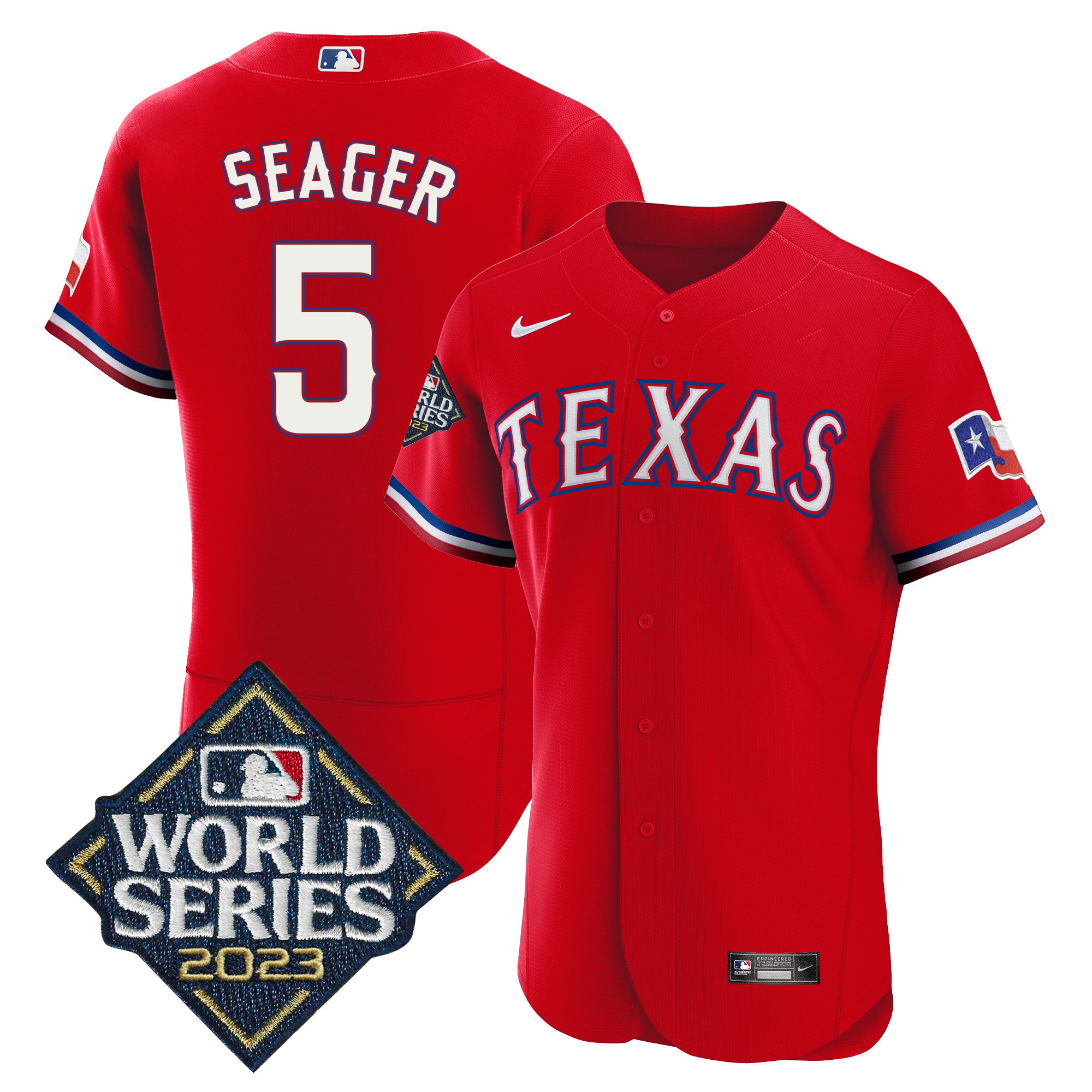 Corey Seager Men's Texas Rangers 2023 World Series Flex Base Red Jersey - All Stitched