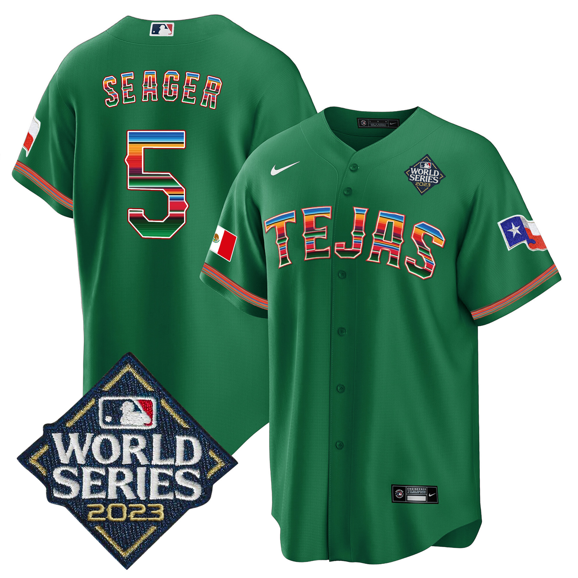Corey Seager Men's Texas Rangers 2023 World Series Mexico Green Jersey - All Stitched