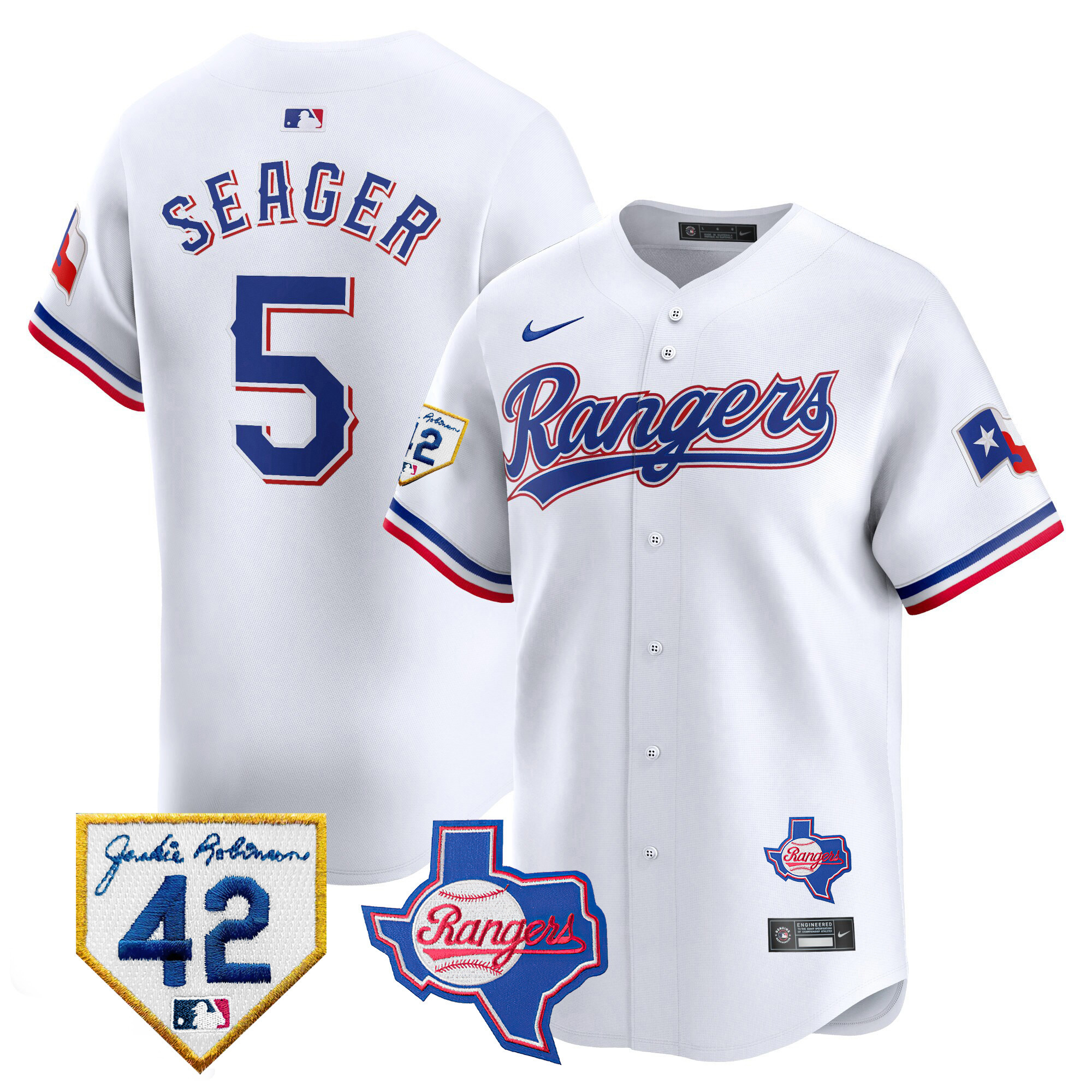 Corey Seager Men's Texas Rangers 2024 Jackie Robinson Patch Vapor Premier Limited White Jersey - All Stitched