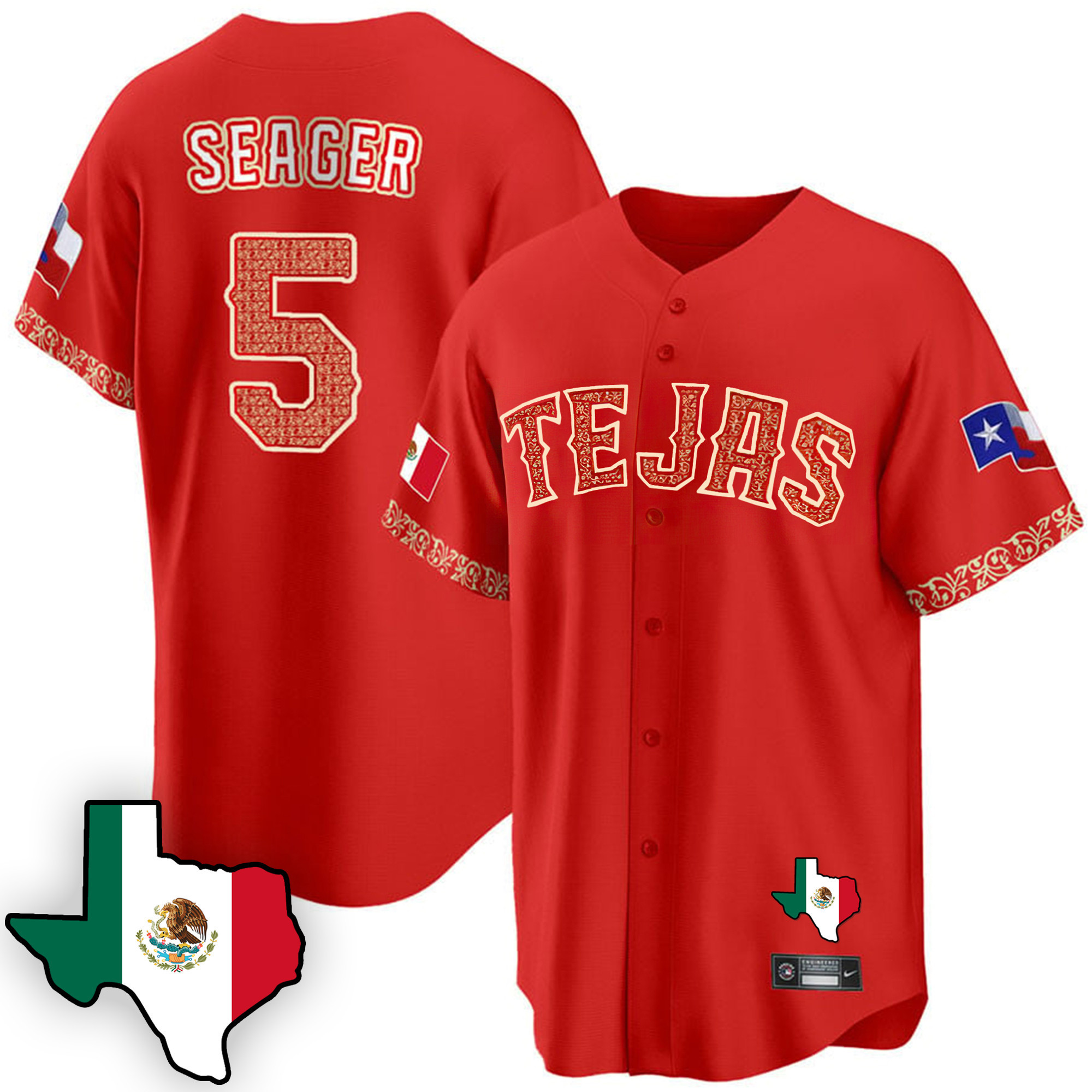 Corey Seager Men's Texas Rangers Mexican Cool Base V3 Red Jersey - All Stitched