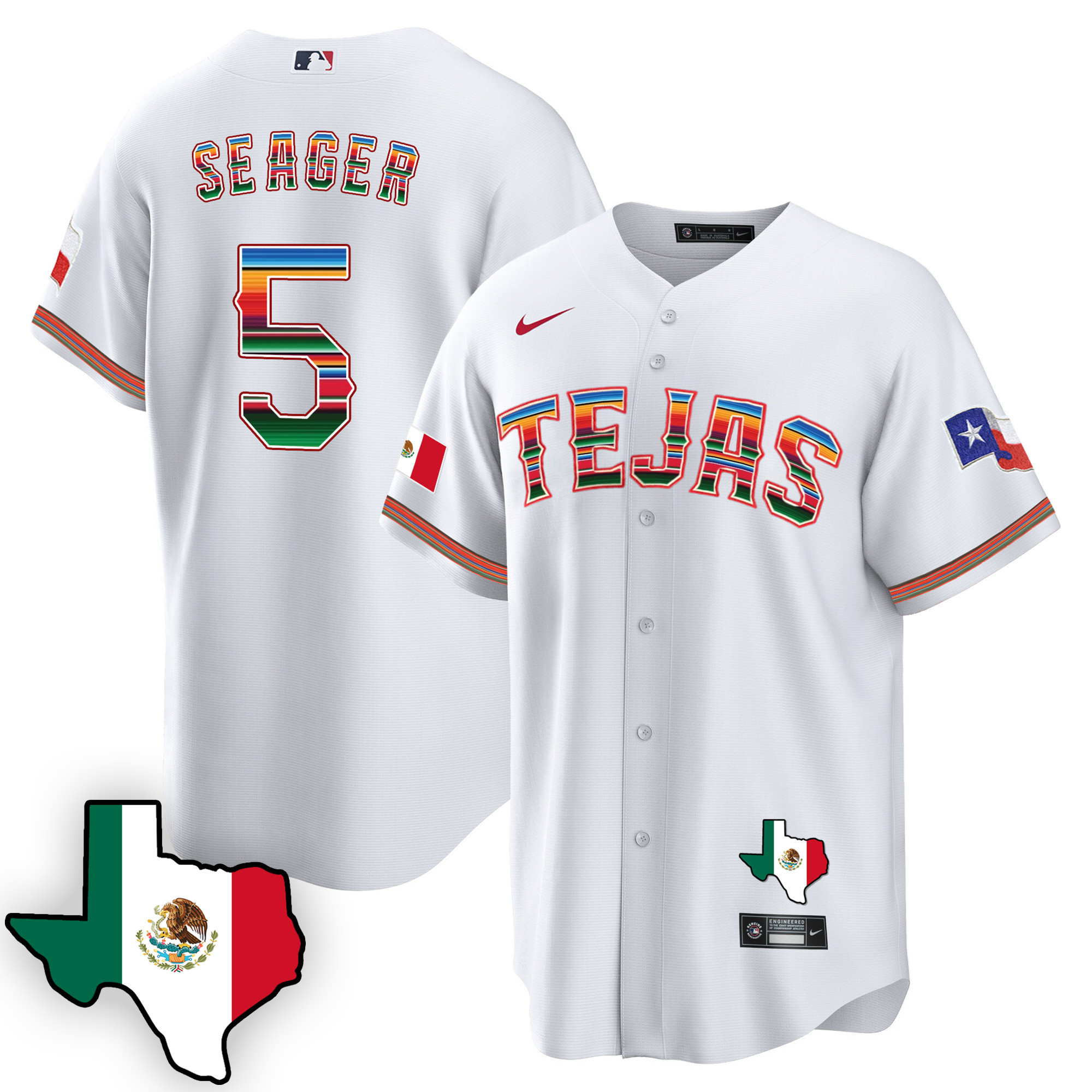 Corey Seager Men's Texas Rangers Mexican Cool Base V3 White Jersey - All Stitched
