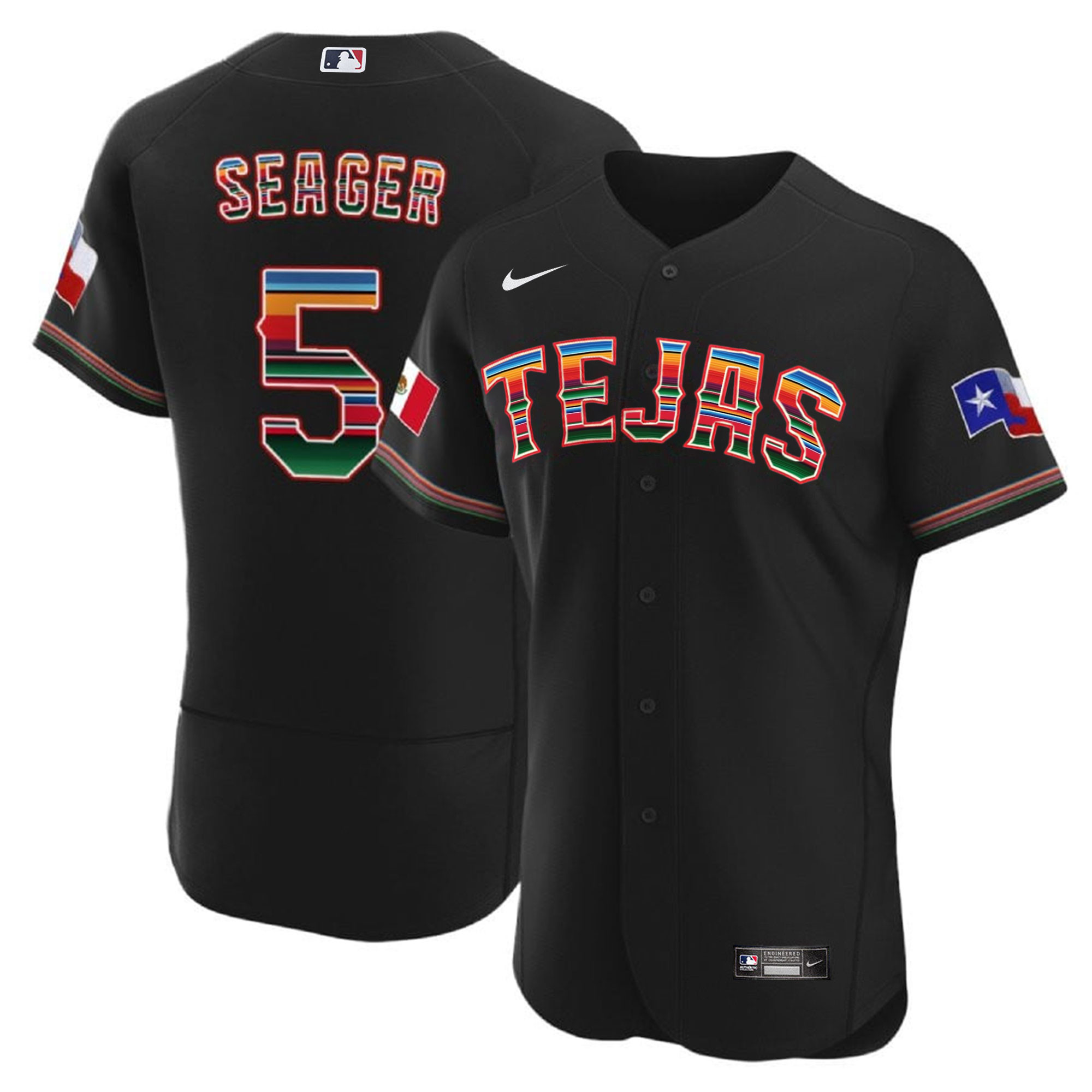 Corey Seager Men's Texas Rangers Mexican Flex Base Black Jersey - All Stitched