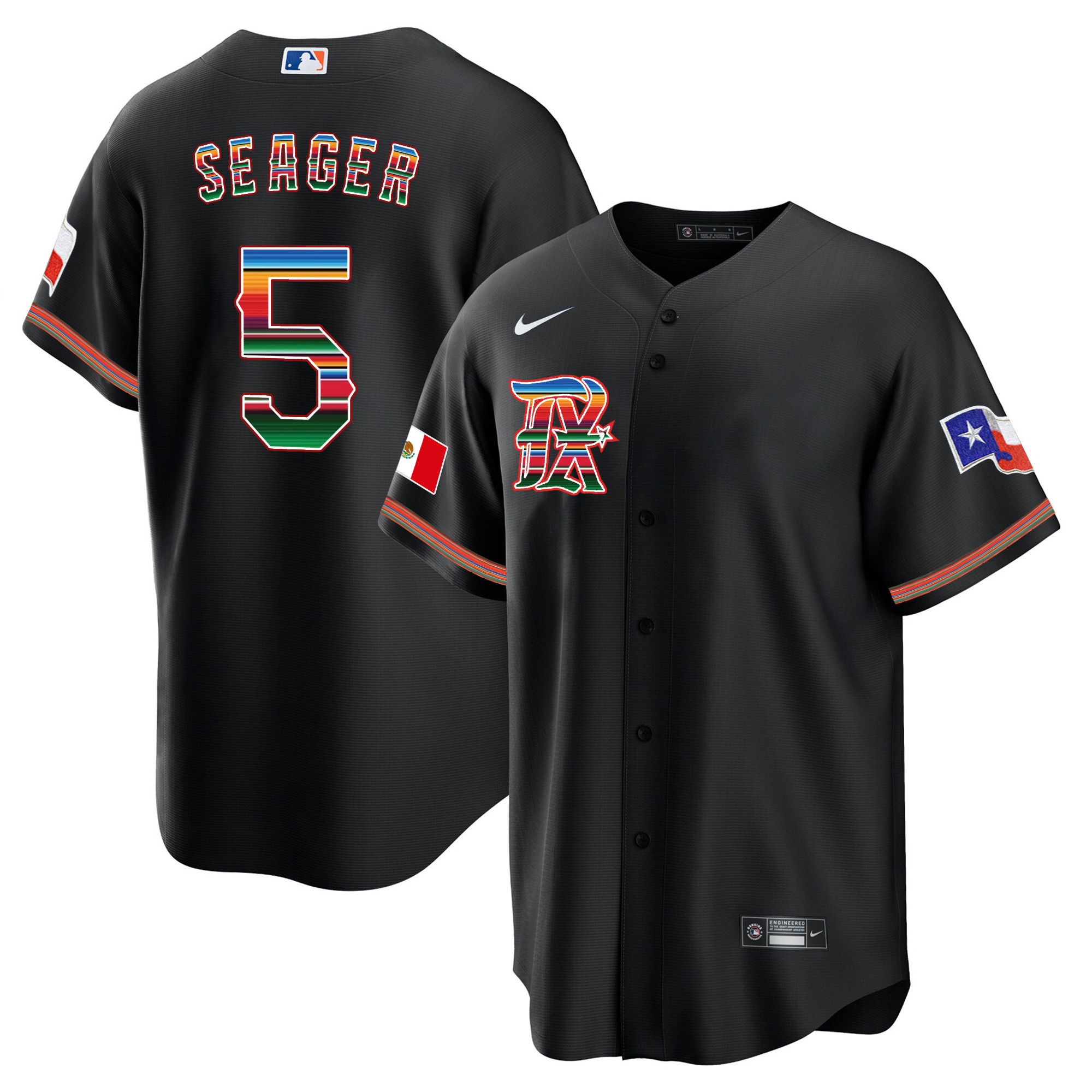 Corey Seager Men's Texas Rangers Mexican Heritage Night Cool Base - City Connect Black Jersey - All Stitched