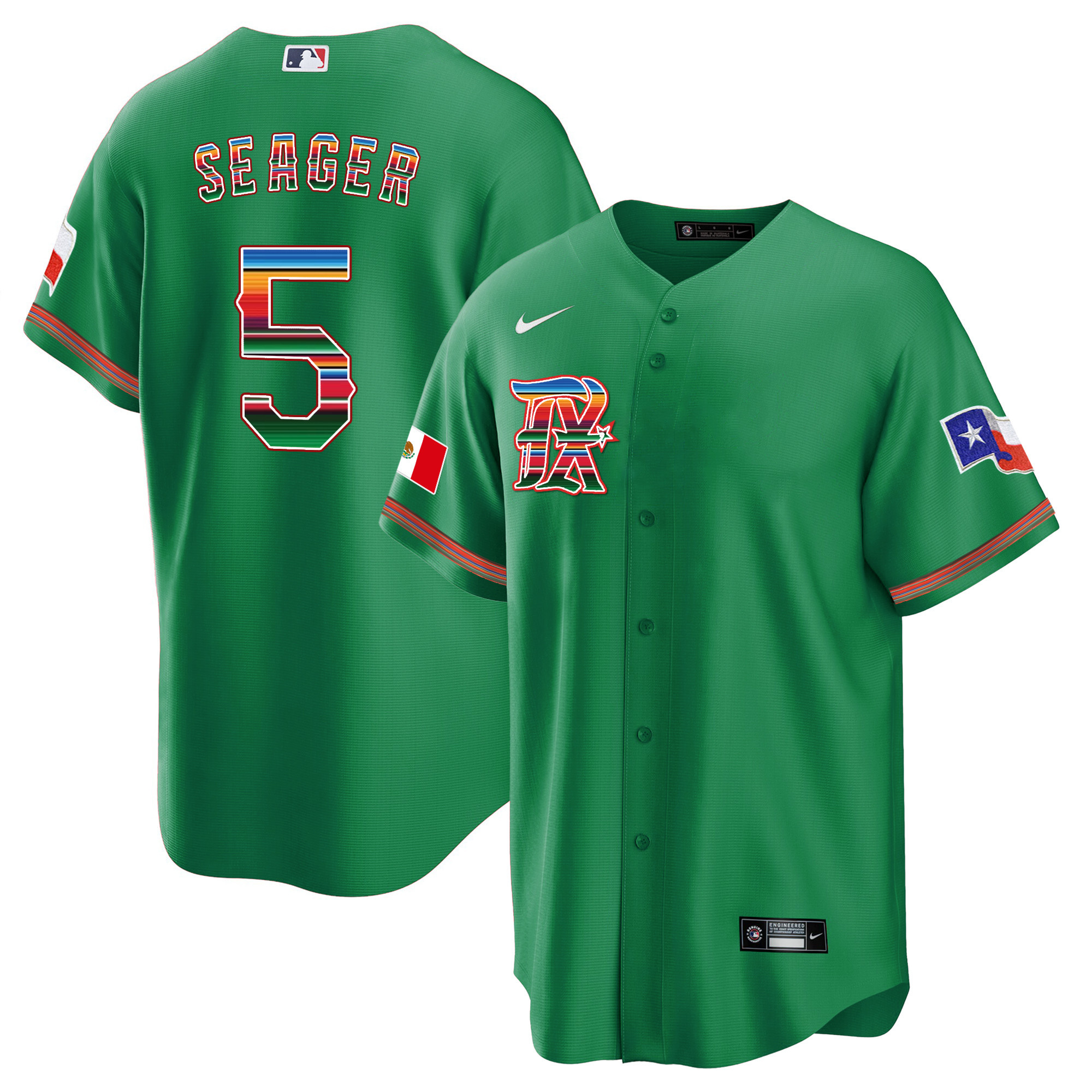 Corey Seager Men's Texas Rangers Mexican Heritage Night Cool Base - City Connect Green Jersey - All Stitched