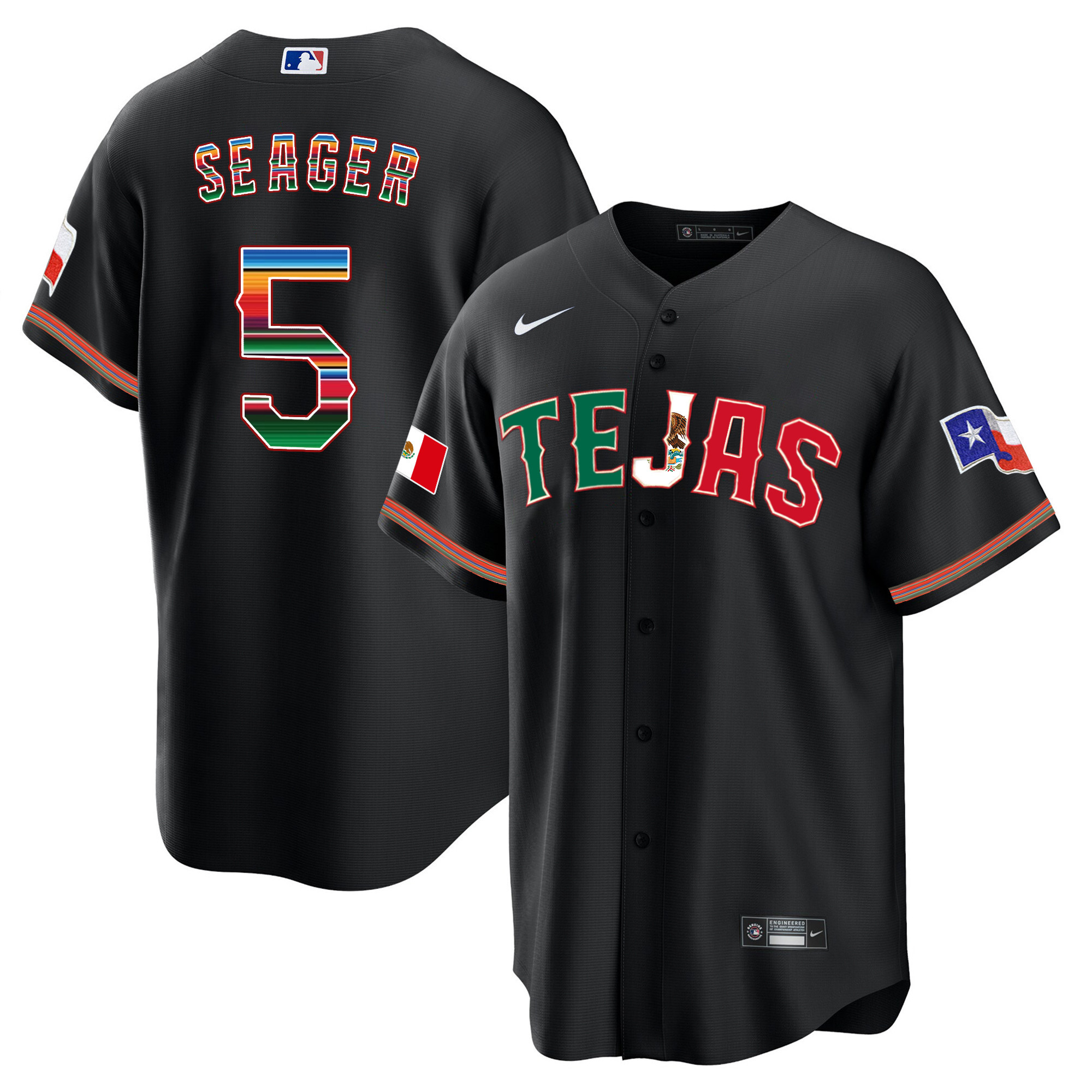 Corey Seager Men's Texas Rangers Mexico Flag Black Jersey - All Stitched