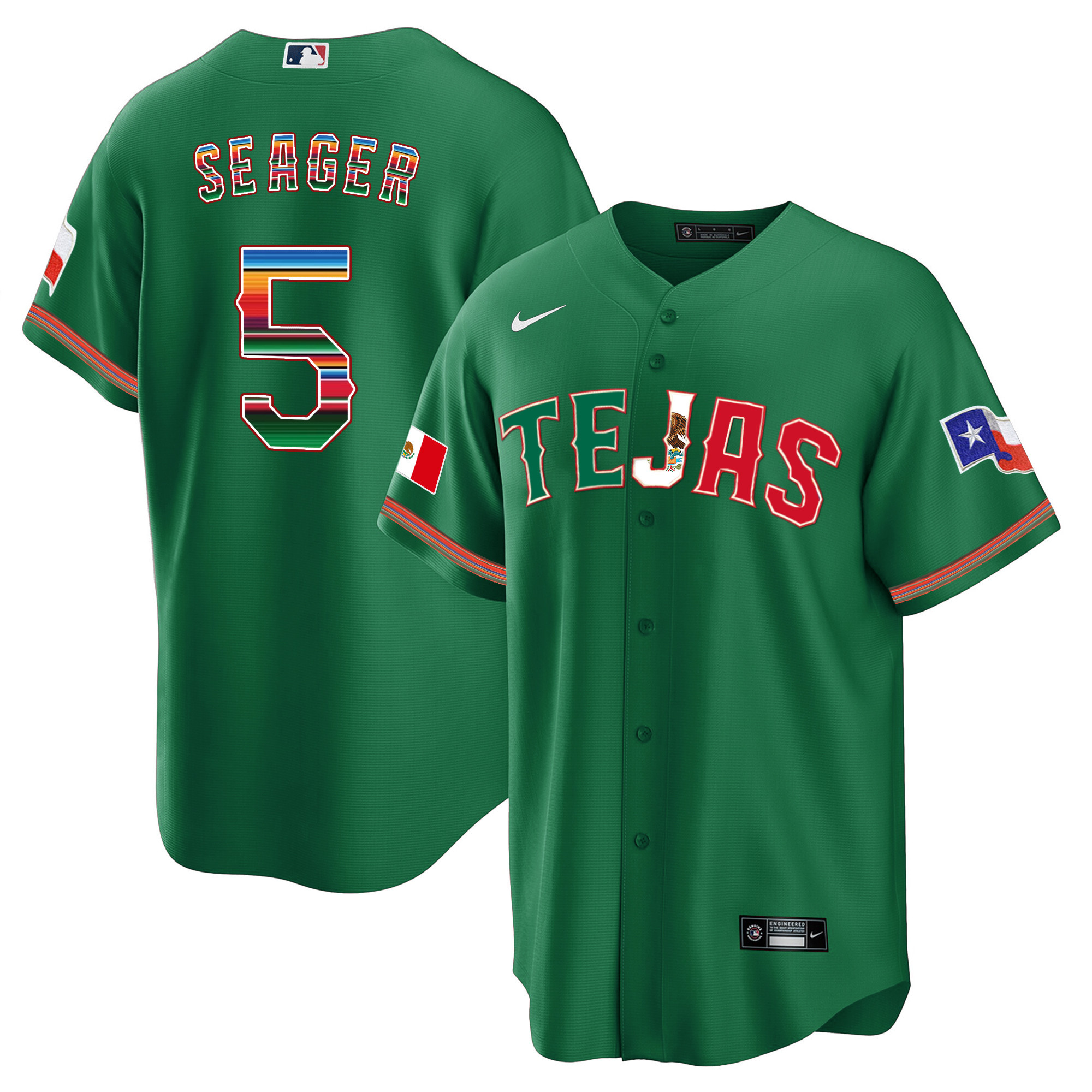 Corey Seager Men's Texas Rangers Mexico Flag Green Jersey - All Stitched