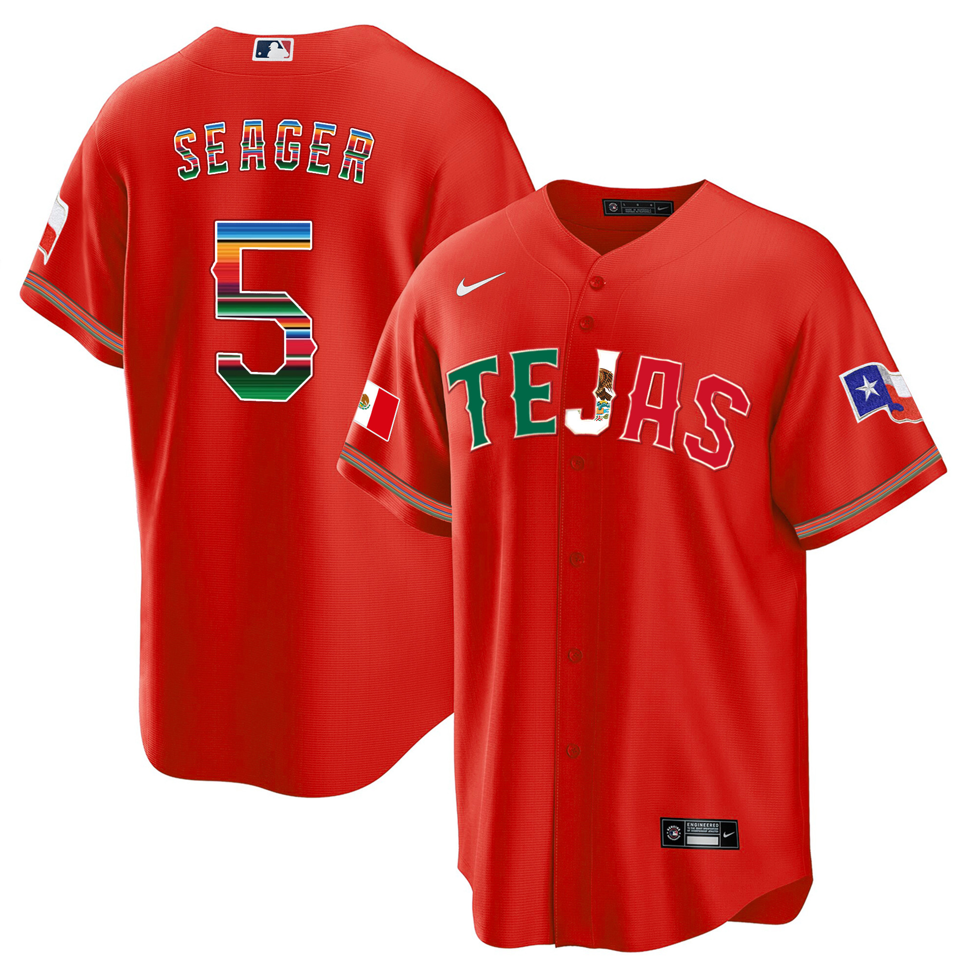 Corey Seager Men's Texas Rangers Mexico Flag Red Jersey - All Stitched