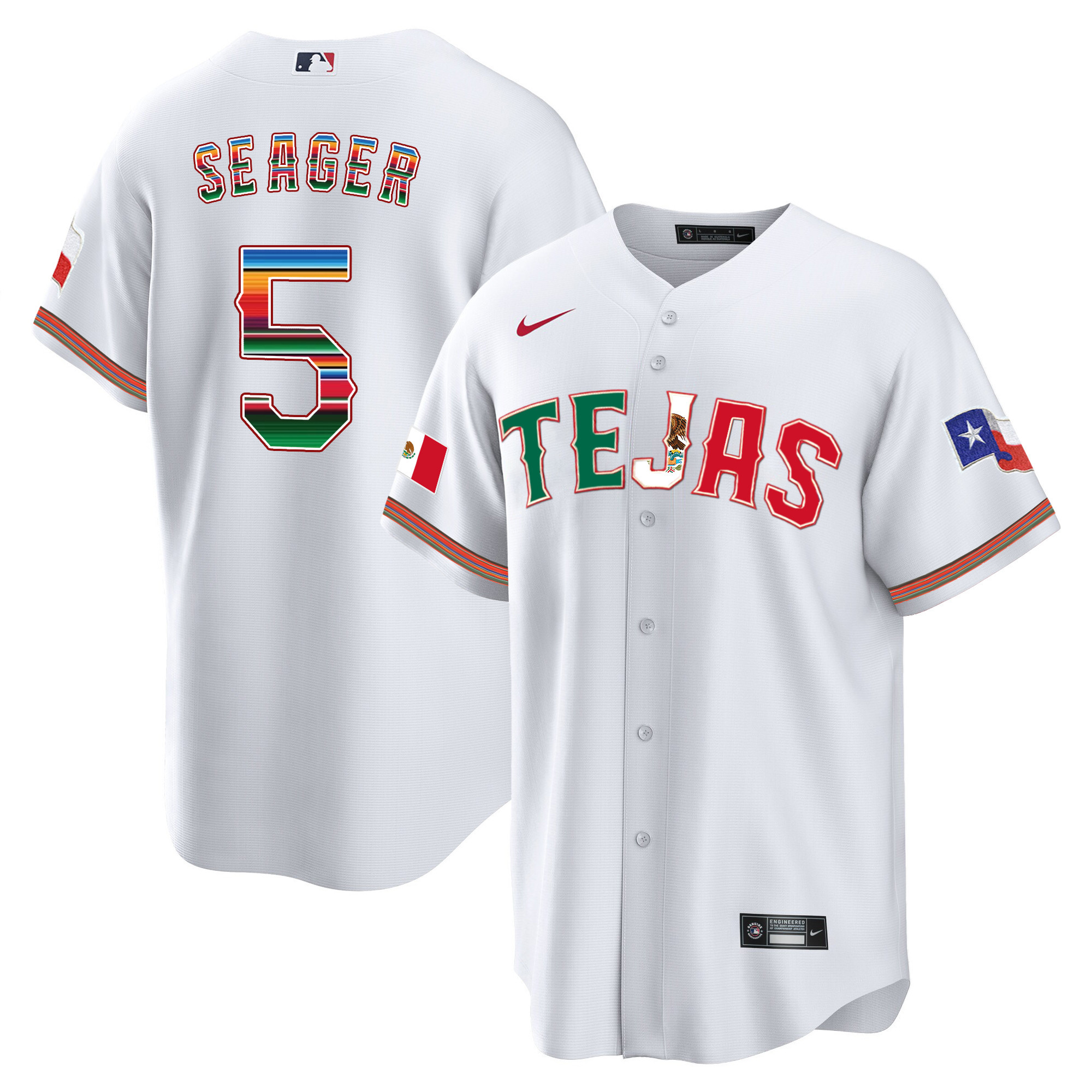 Corey Seager Men's Texas Rangers Mexico Flag White Jersey - All Stitched