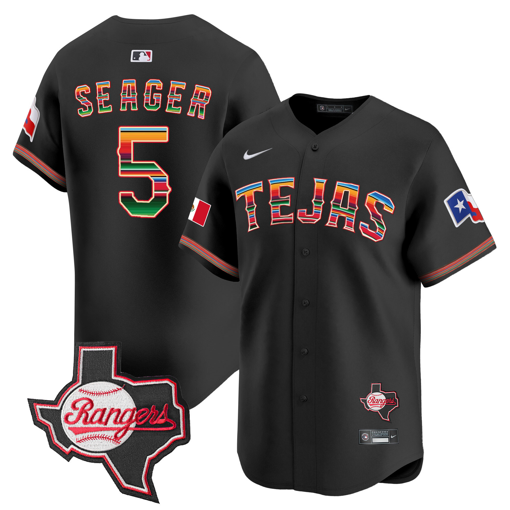 Corey Seager Men's Texas Rangers Mexico Texas Patch Vapor Premier Limited Black Jersey - All Stitched