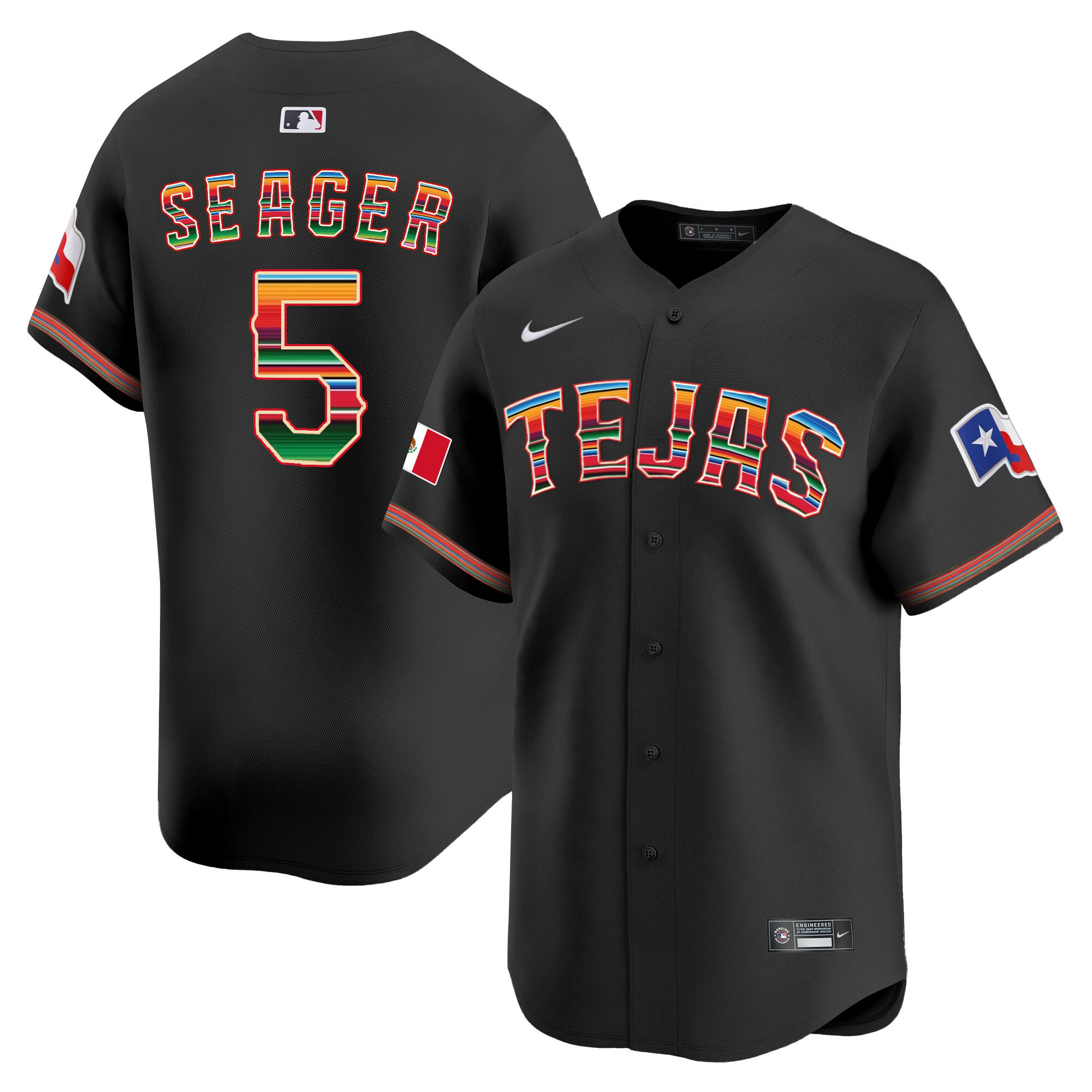 Corey Seager Men's Texas Rangers Mexico Vapor Premier Limited V2 Black Jersey - All Stitched