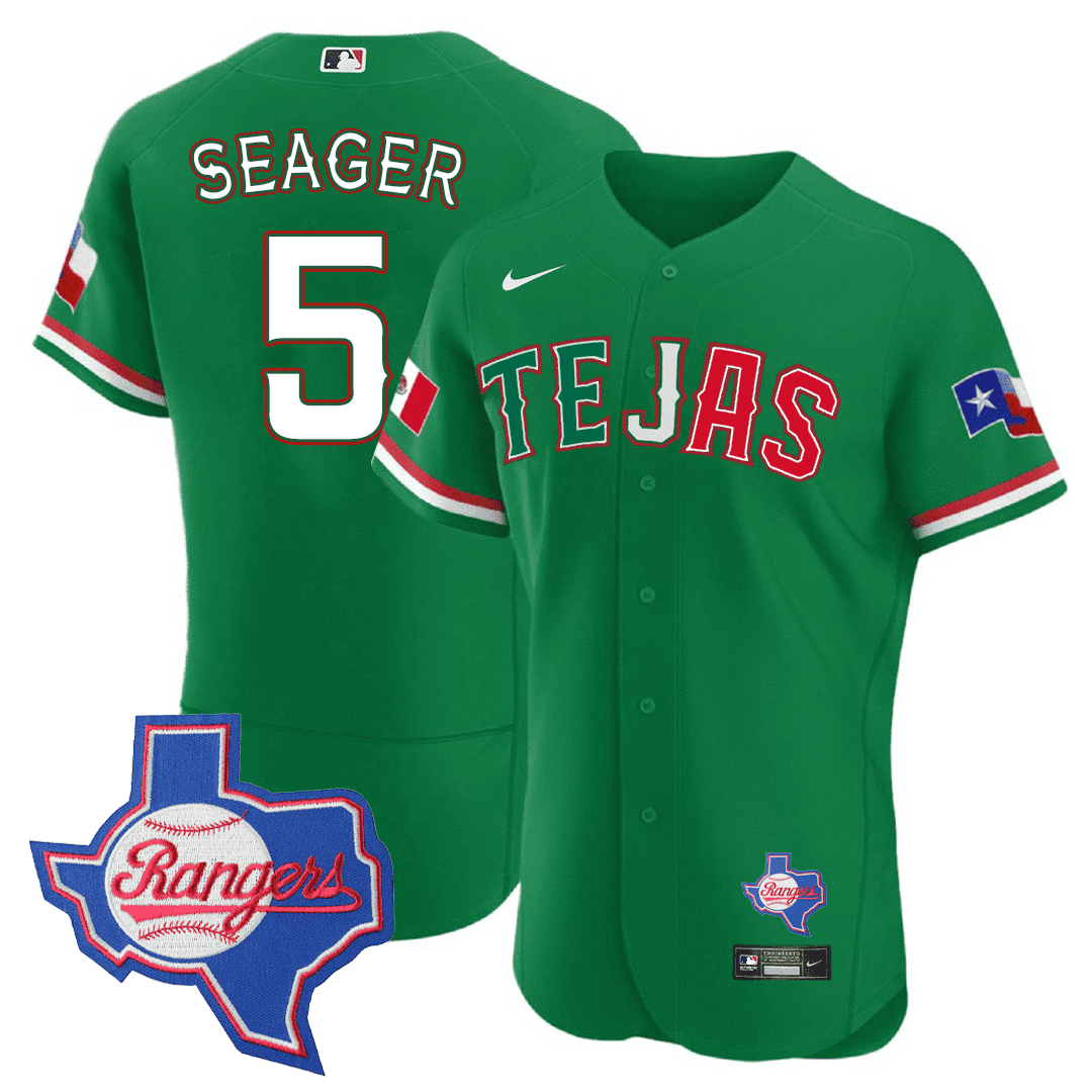 Corey Seager Men's Texas Rangers Special Mexico Texas State Patch Green Jersey - All Stitched
