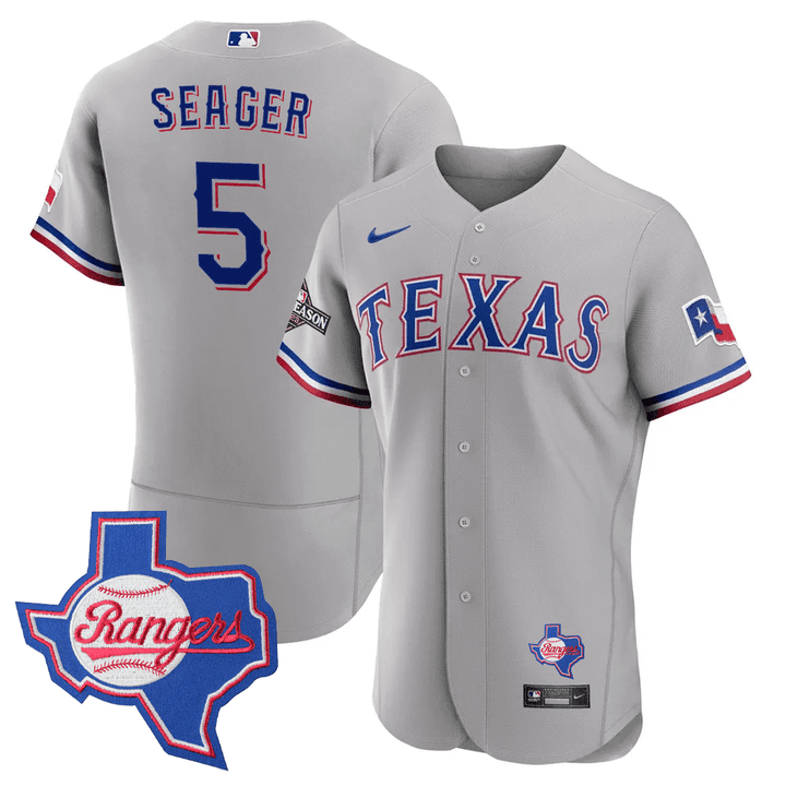 Corey Seager Men's Texas Rangers Texas State Patch Gray Jersey - All Stitched