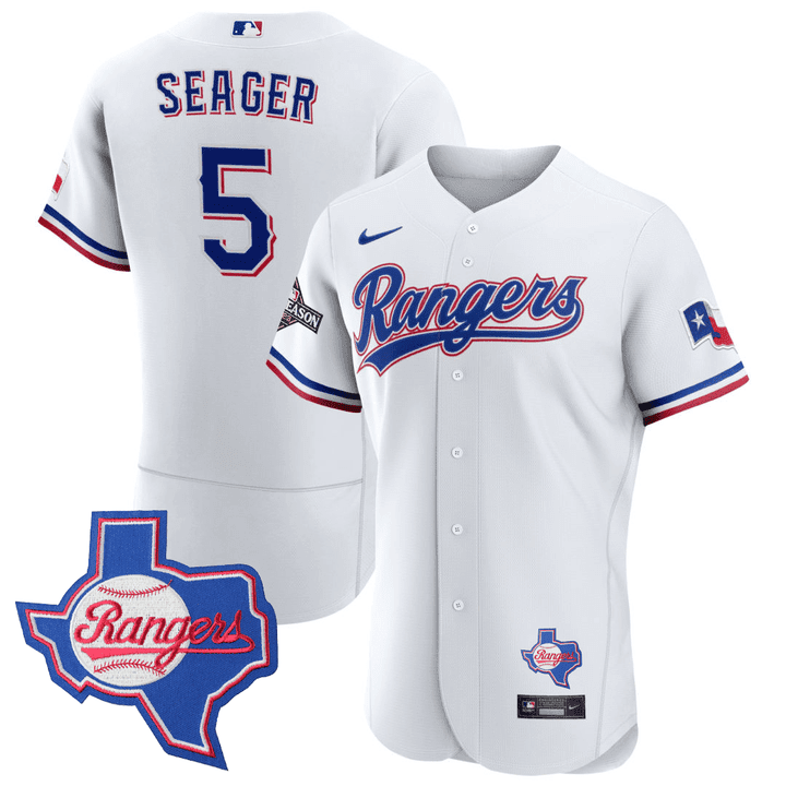 Corey Seager Men's Texas Rangers Texas State Patch White Jersey - All Stitched