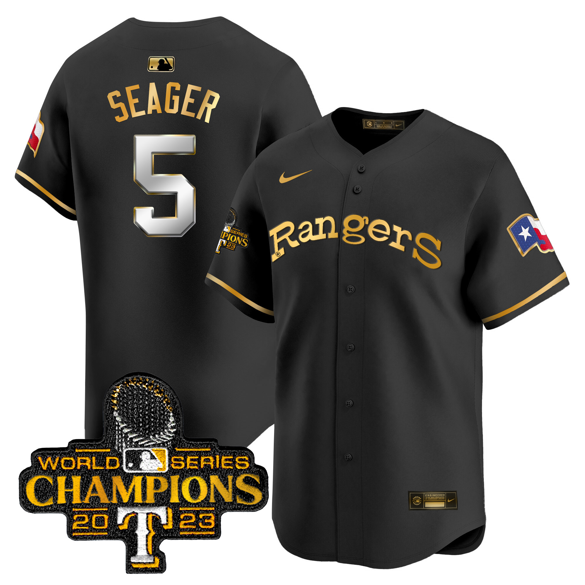 Corey Seager Men's Texas Rangers Throwback 1972 Vapor Premier Limited Black Gold Jersey - All Stitched