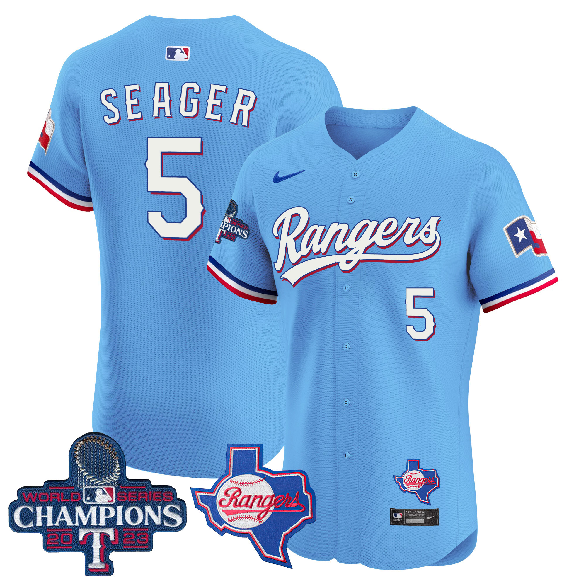 Corey Seager Men's Texas Rangers World Series Champions Vapor Premier Elite V2 Blue Jersey - All Stitched