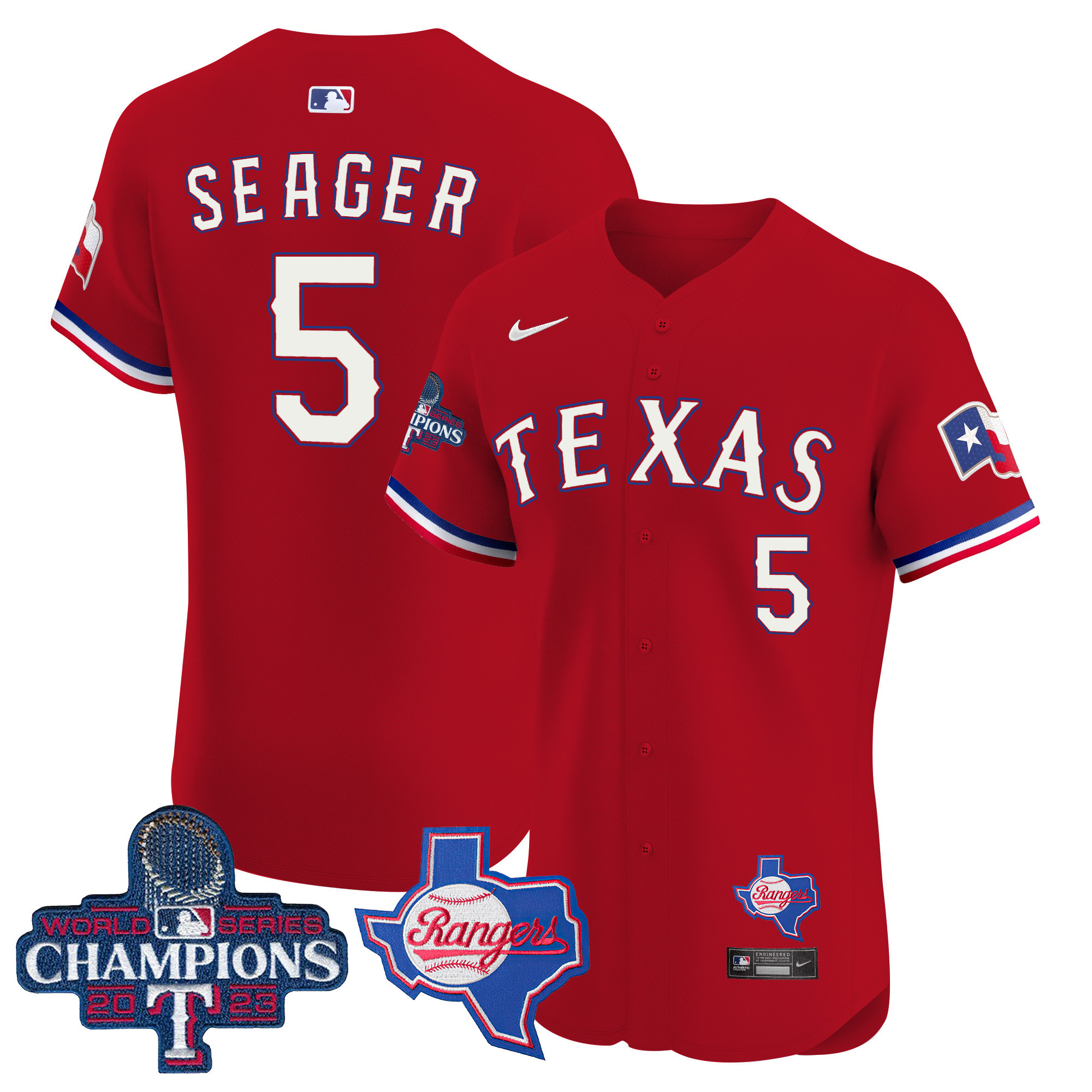 Corey Seager Men's Texas Rangers World Series Champions Vapor Premier Elite V2 Red Jersey - All Stitched