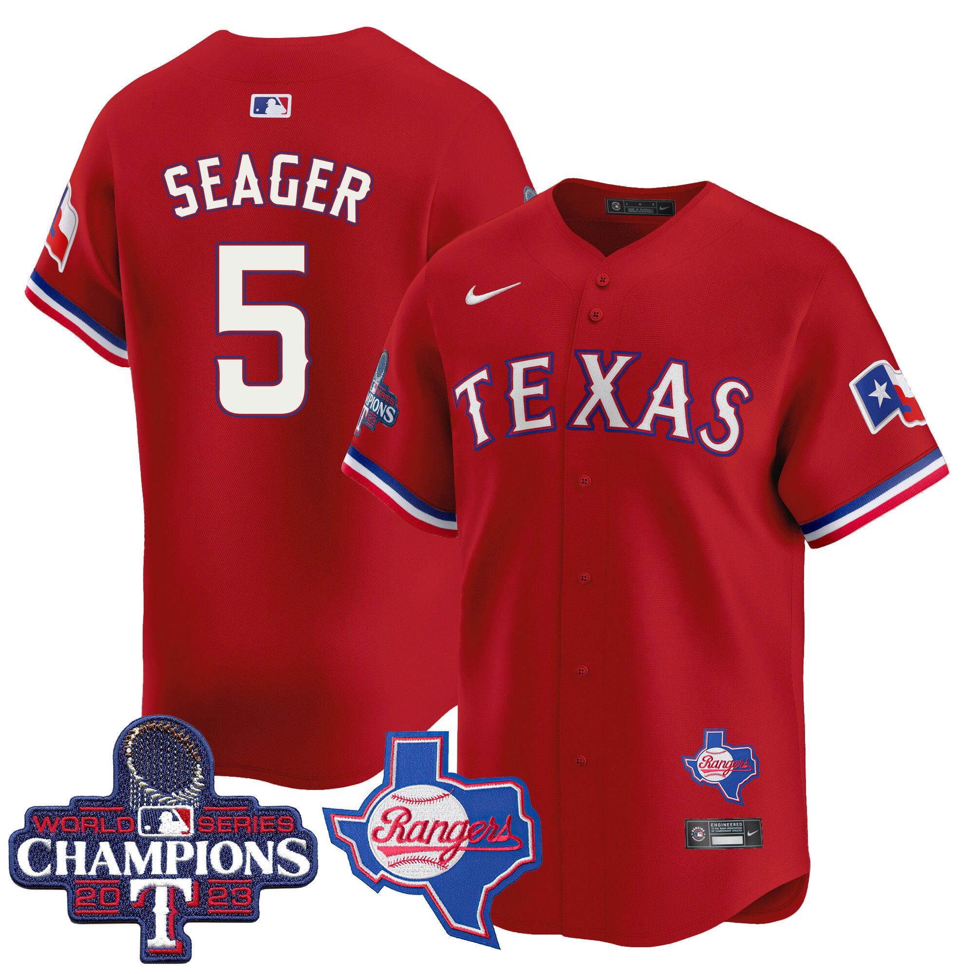 Corey Seager Men's Texas Rangers World Series Champions Vapor Premier Limited V2 Red Jersey - All Stitched