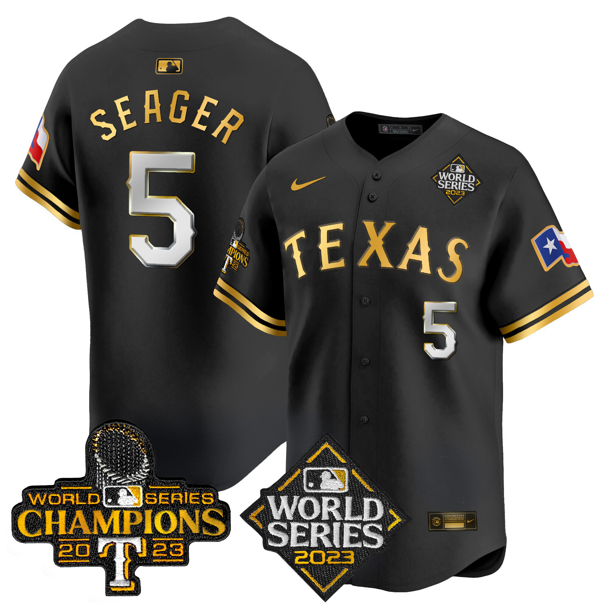 Corey Seager Men's Texas Rangers World Series Champions Vapor Premier Limited V4 Black Gold Jersey - All Stitched