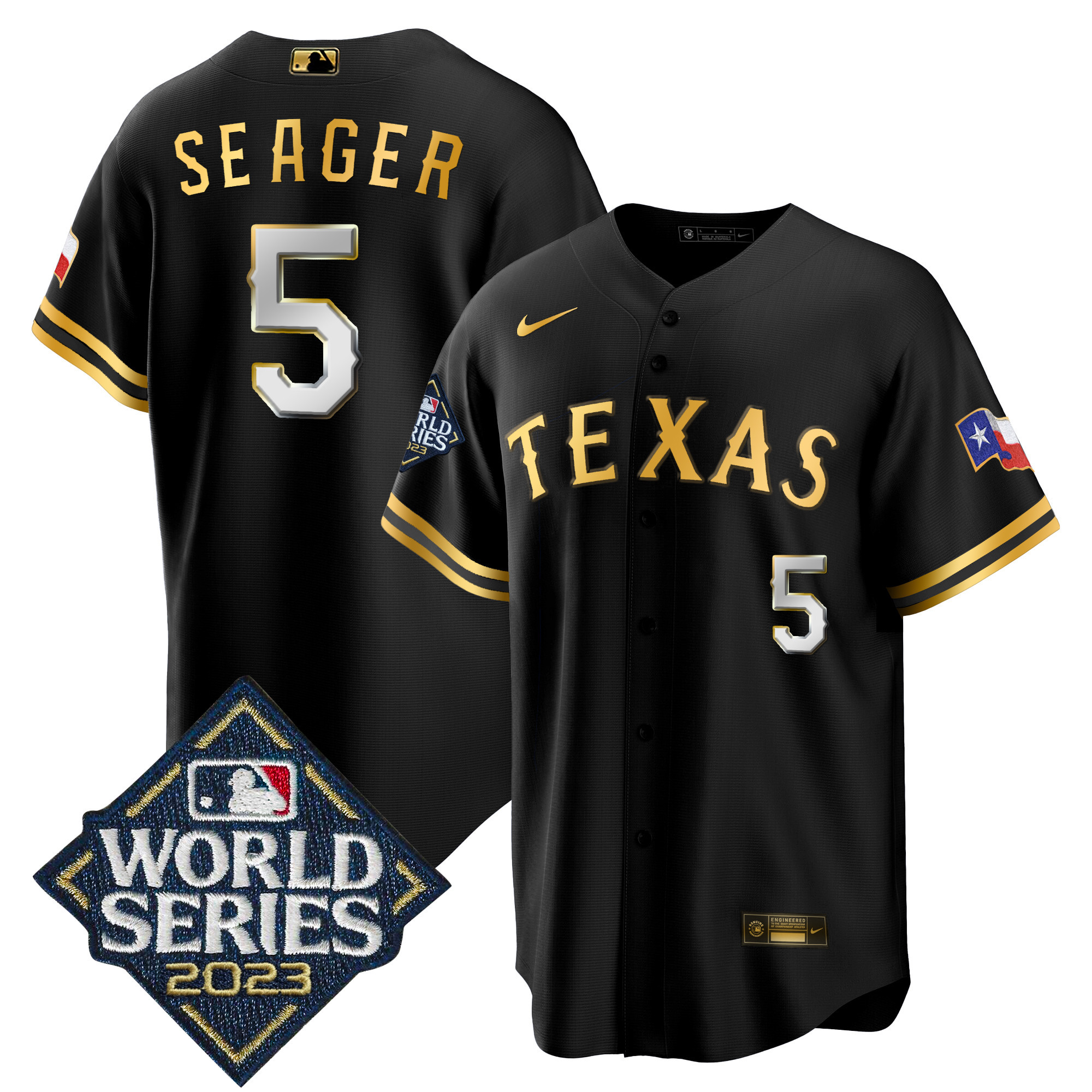 Corey Seager Texas Rangers 2023 World Series Cool Base Cool Black Jersey - All Stitched