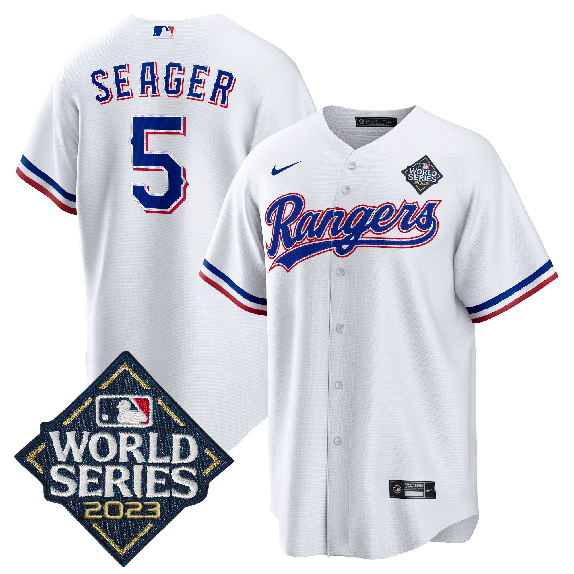Corey Seager Texas Rangers 2023 World Series Cool Base White Jersey - All Stitched