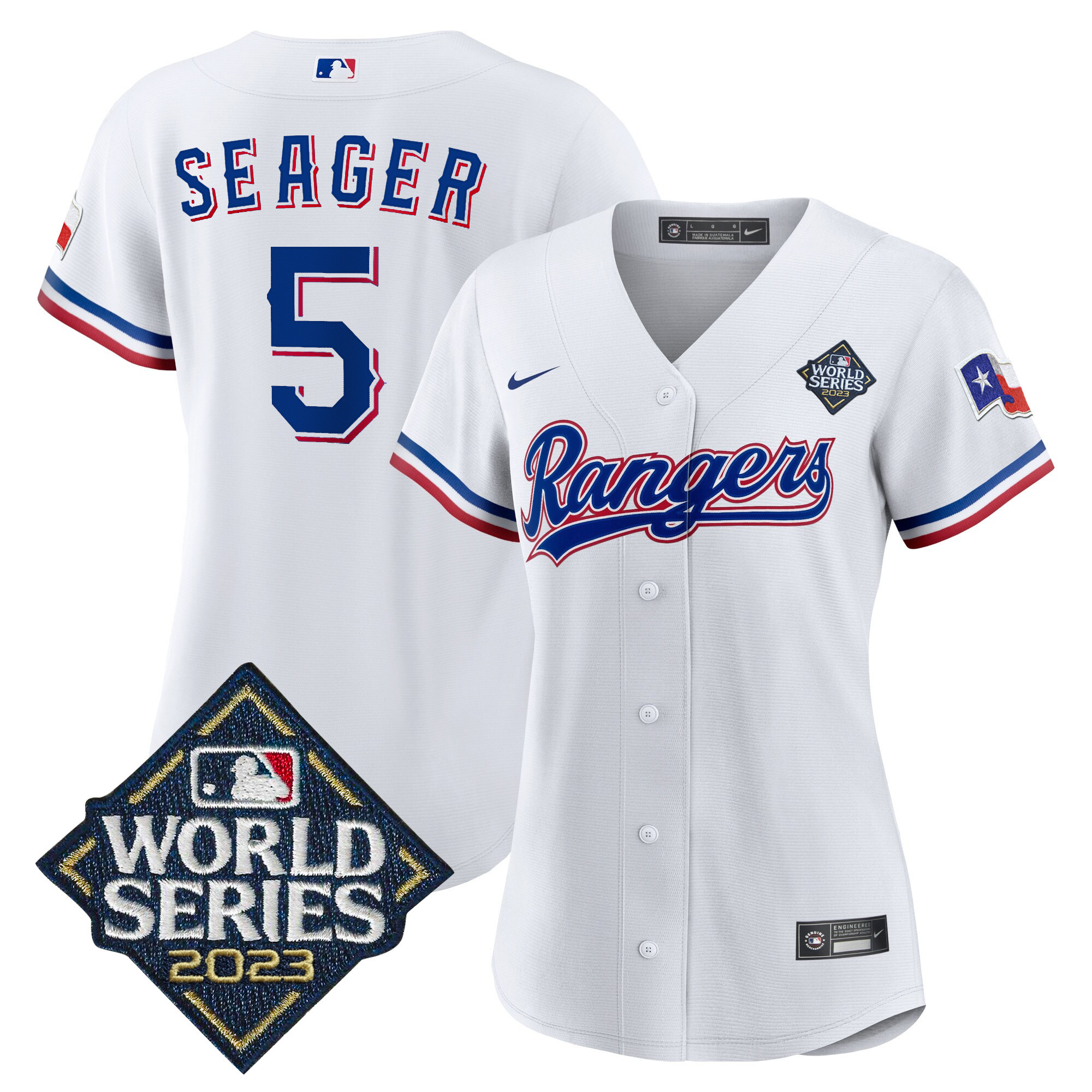 Corey Seager Women's Texas Rangers 2023 World Series Baseball V2 White Jersey - All Stitched