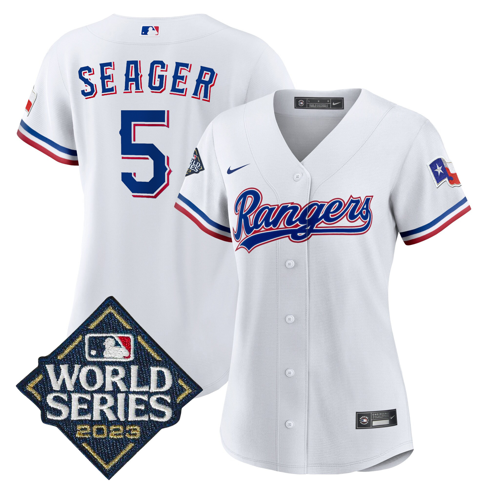 Corey Seager Women's Texas Rangers 2023 World Series Baseball White Jersey - All Stitched
