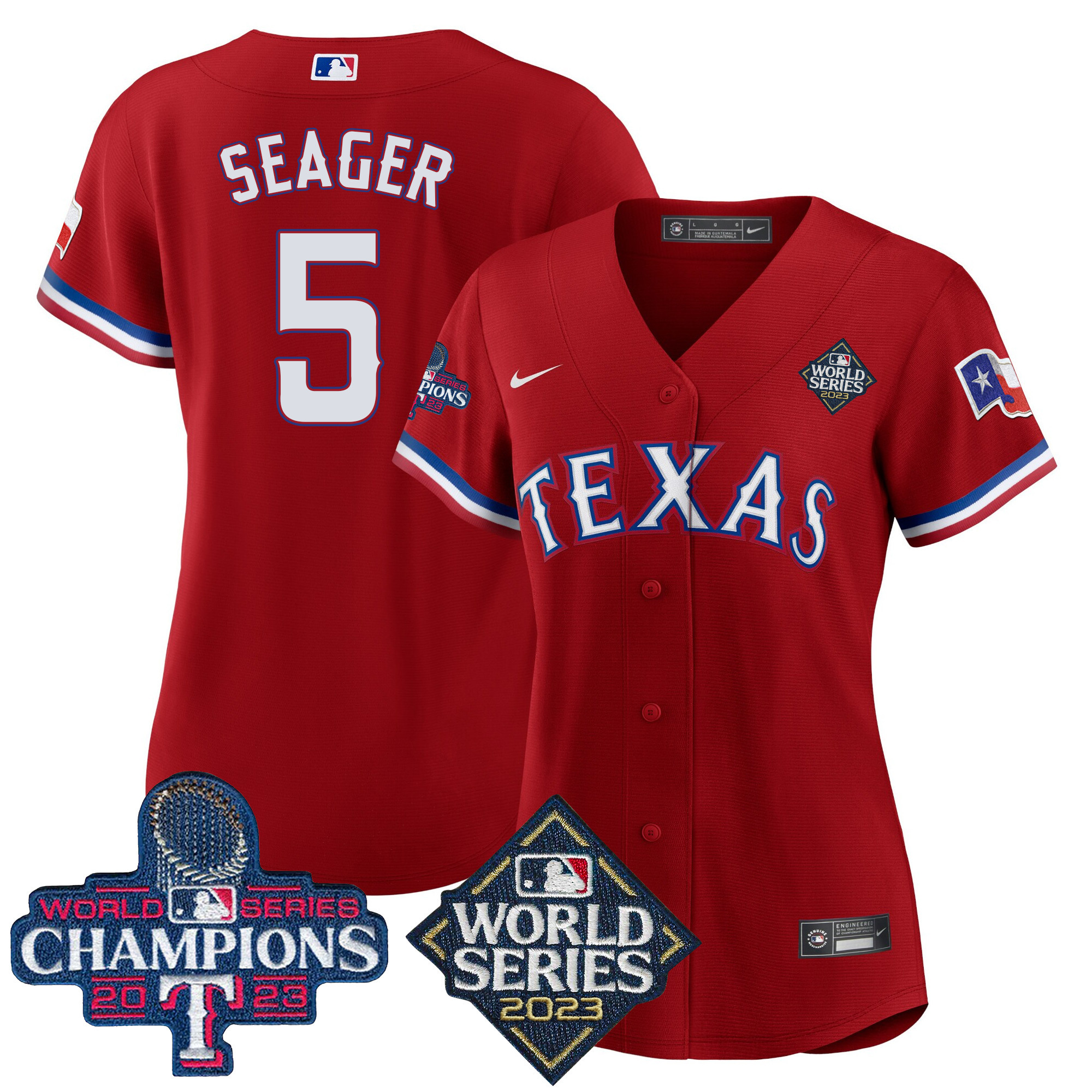 Corey Seager Women's Texas Rangers 2023 World Series Champions Baseball V4 Red Jersey - All Stitched