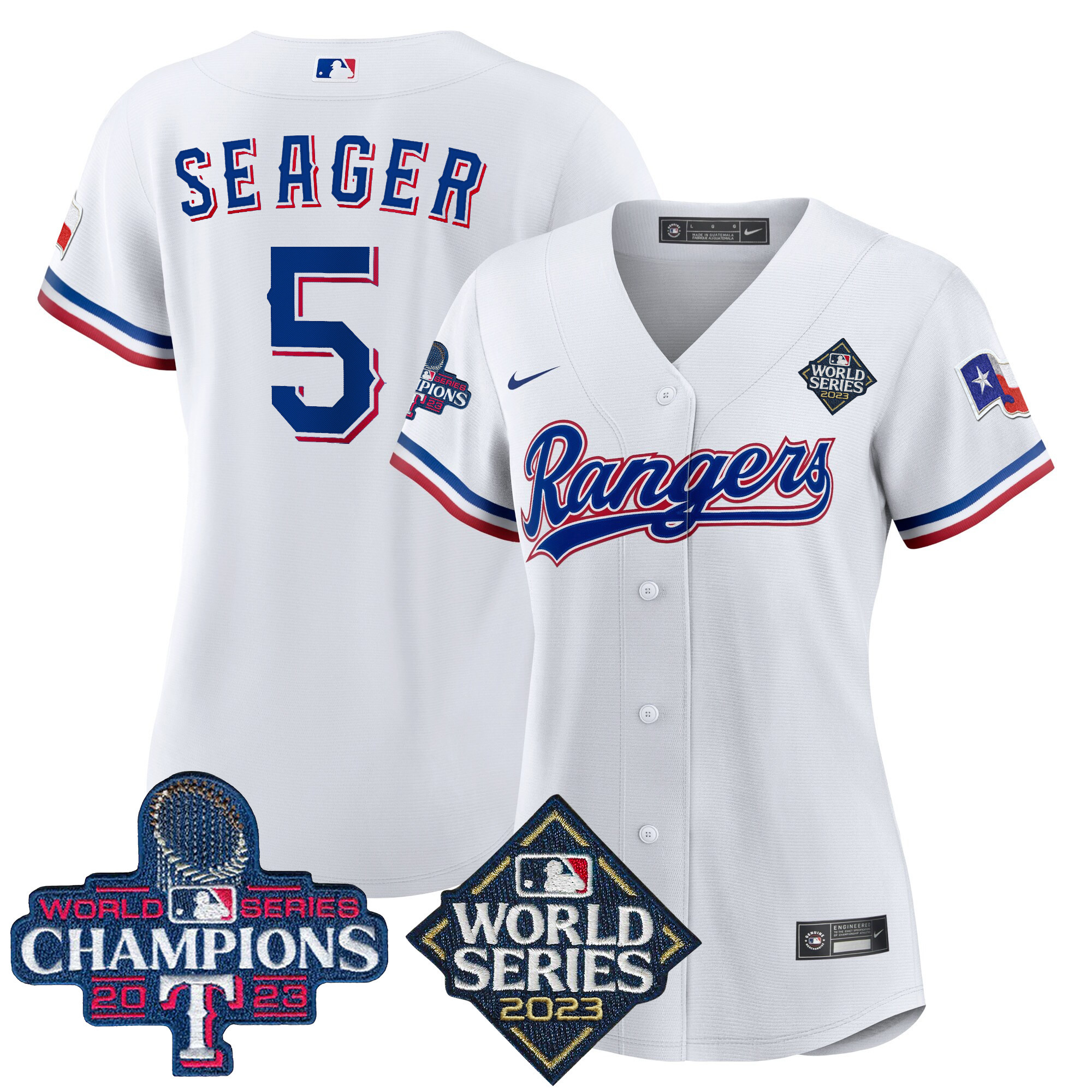 Corey Seager Women's Texas Rangers 2023 World Series Champions Baseball V4 White Jersey - All Stitched