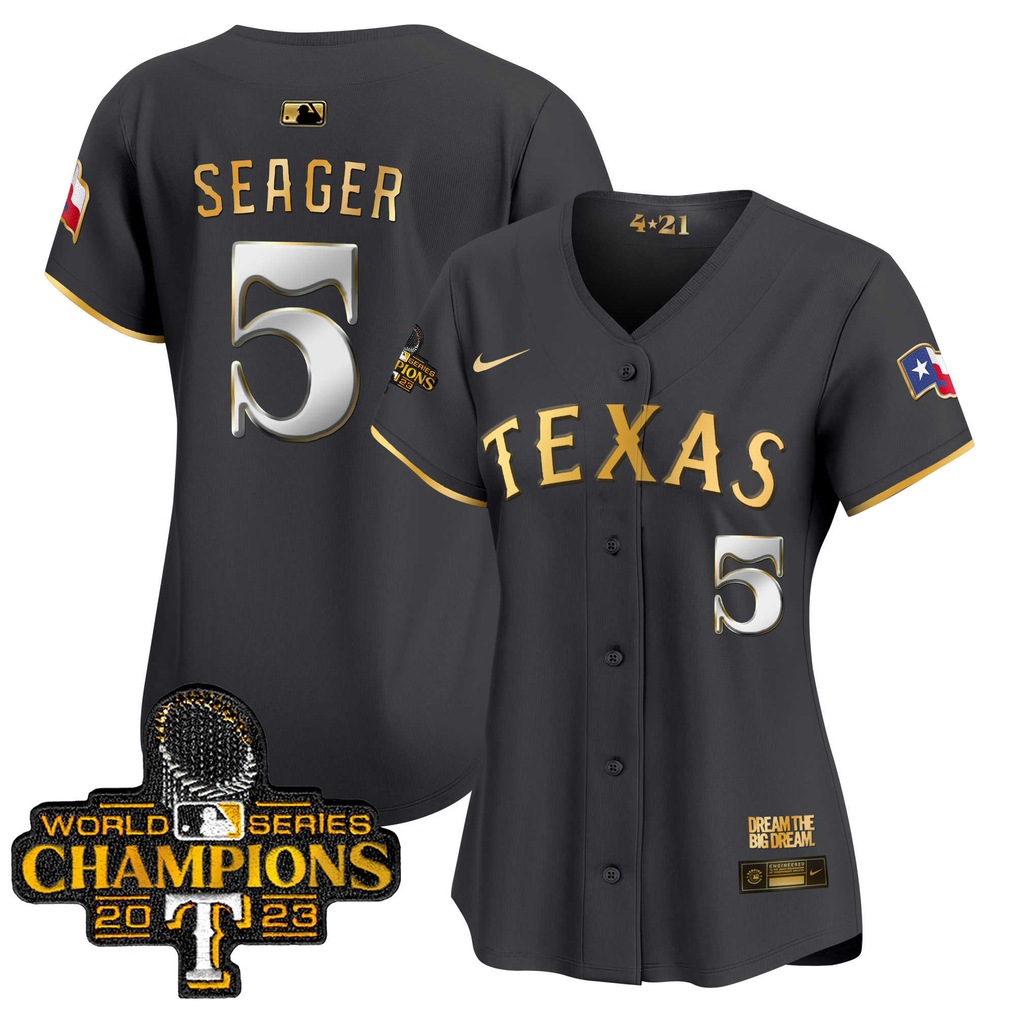 Corey Seager Women's Texas Rangers 2023 World Series Champions City Connect Vapor Premier Limited Black Gold Jersey - All Stitched