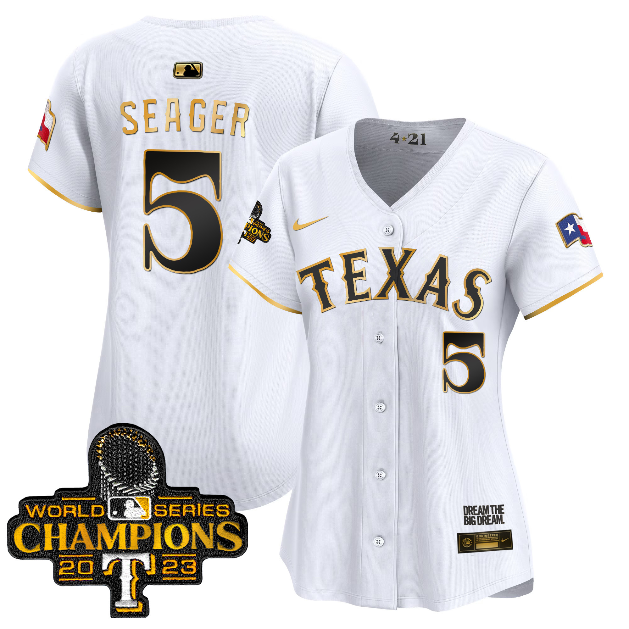 Corey Seager Women's Texas Rangers 2023 World Series Champions City Connect Vapor Premier Limited White Gold Jersey - All Stitched