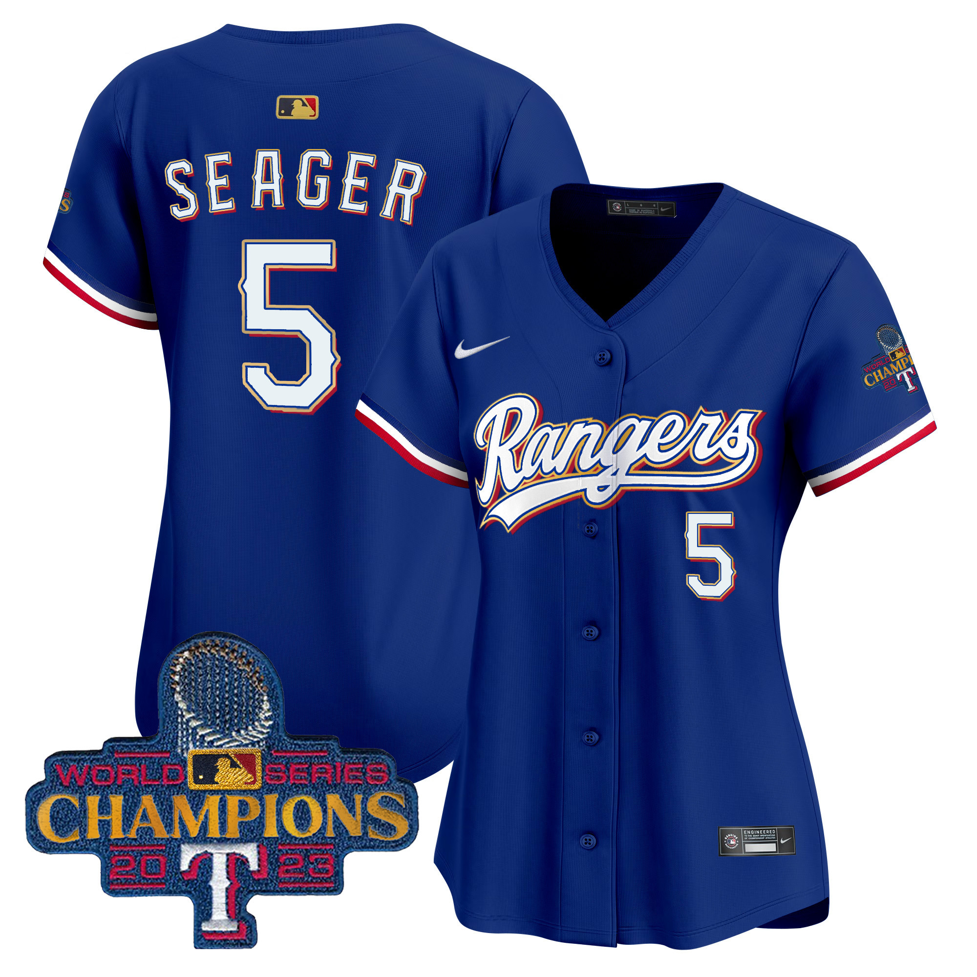 Corey Seager Women's Texas Rangers 2023 World Series Champions Gold Trim Vapor Premier Limited Royal Jersey - All Stitched