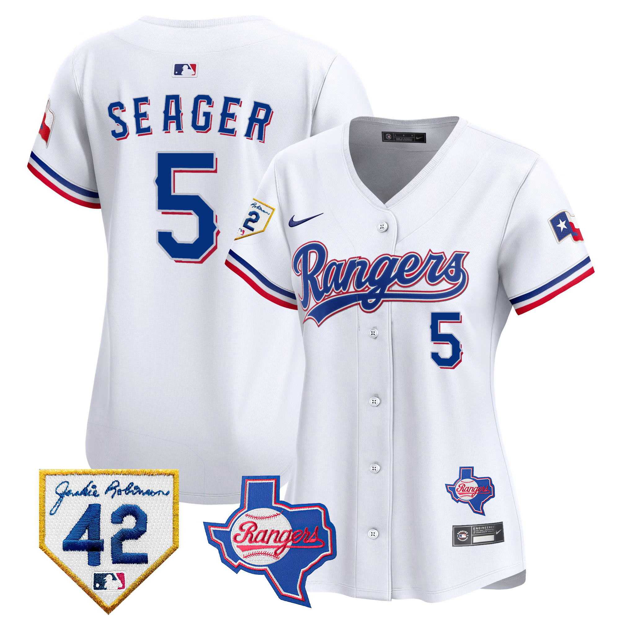 Corey Seager Women's Texas Rangers 2024 Jackie Robinson Patch Vapor Premier Limited White Jersey - All Stitched