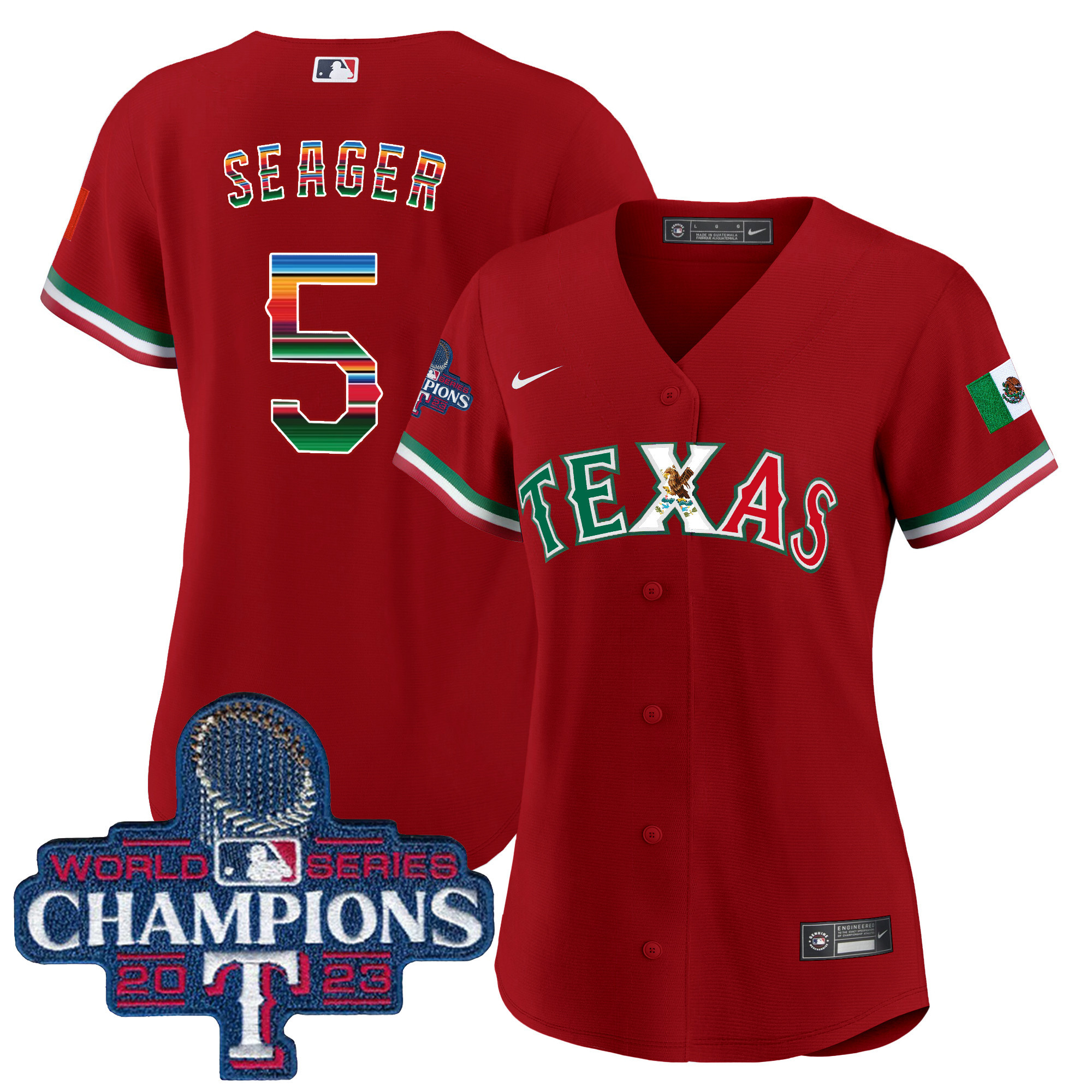 Corey Seager Women's Texas Rangers Mexico 2023 World Series Champions Baseball V2 Red Jersey - All Stitched