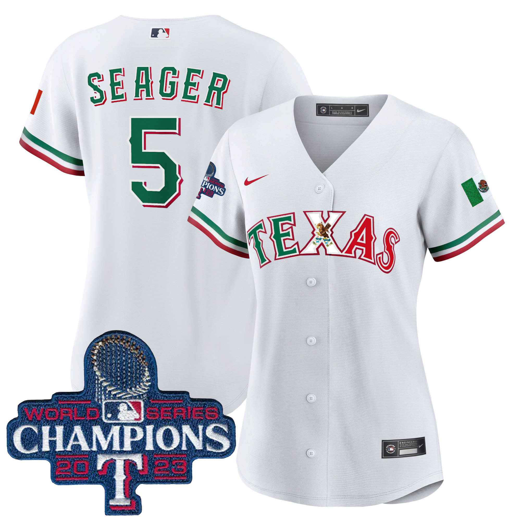 Corey Seager Women's Texas Rangers Mexico 2023 World Series Champions Baseball White Jersey - All Stitched