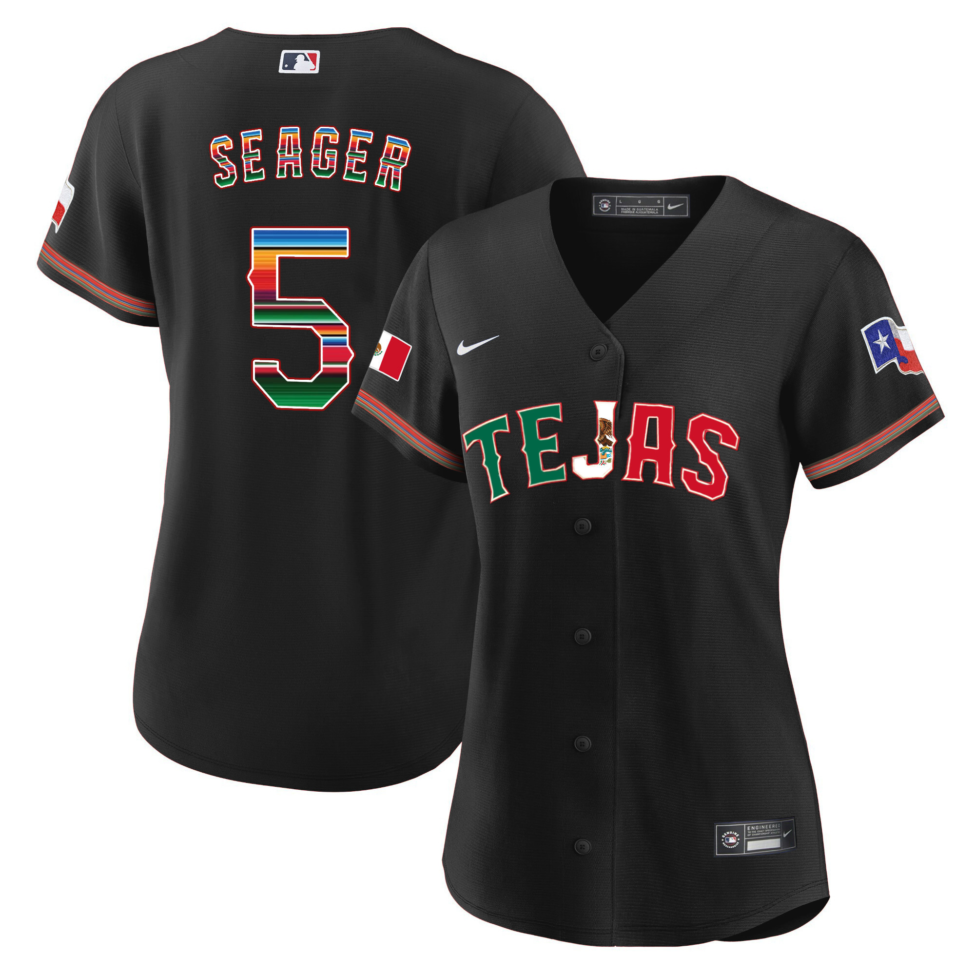 Corey Seager Women's Texas Rangers Mexico Flag Black Jersey - All Stitched