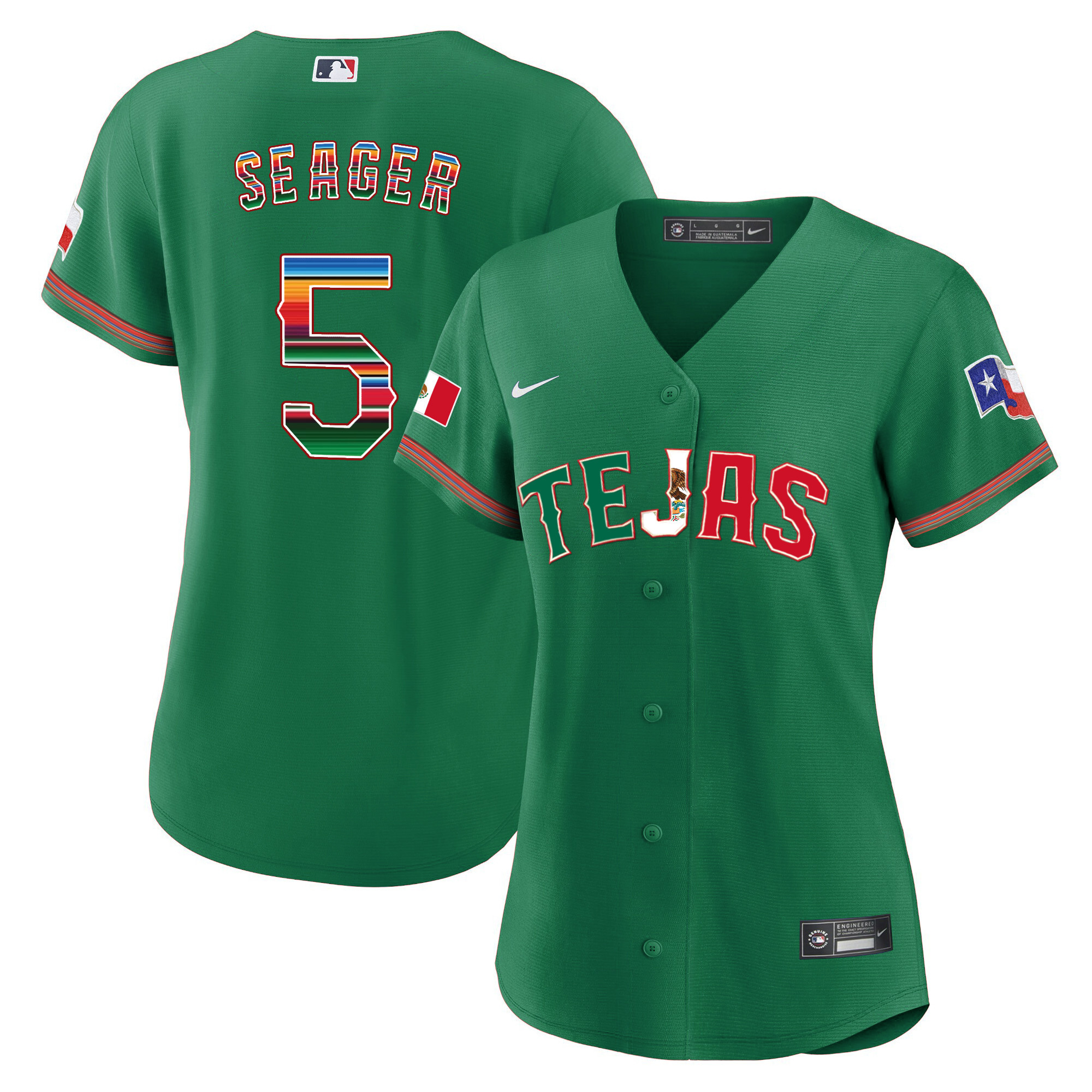 Corey Seager Women's Texas Rangers Mexico Flag Green Jersey - All Stitched