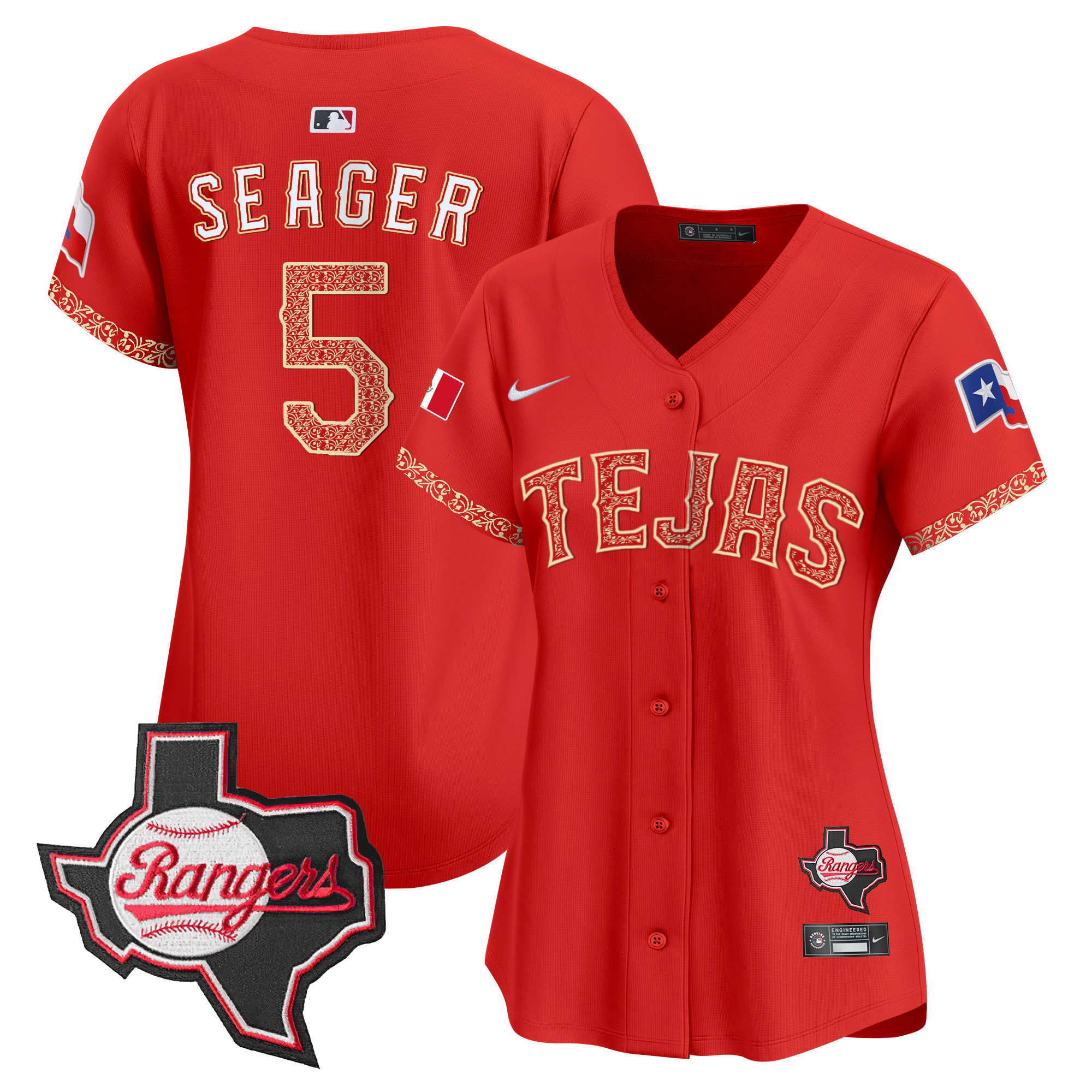 Corey Seager Women's Texas Rangers Mexico Texas Patch Vapor Premier Limited Red Jersey - All Stitched