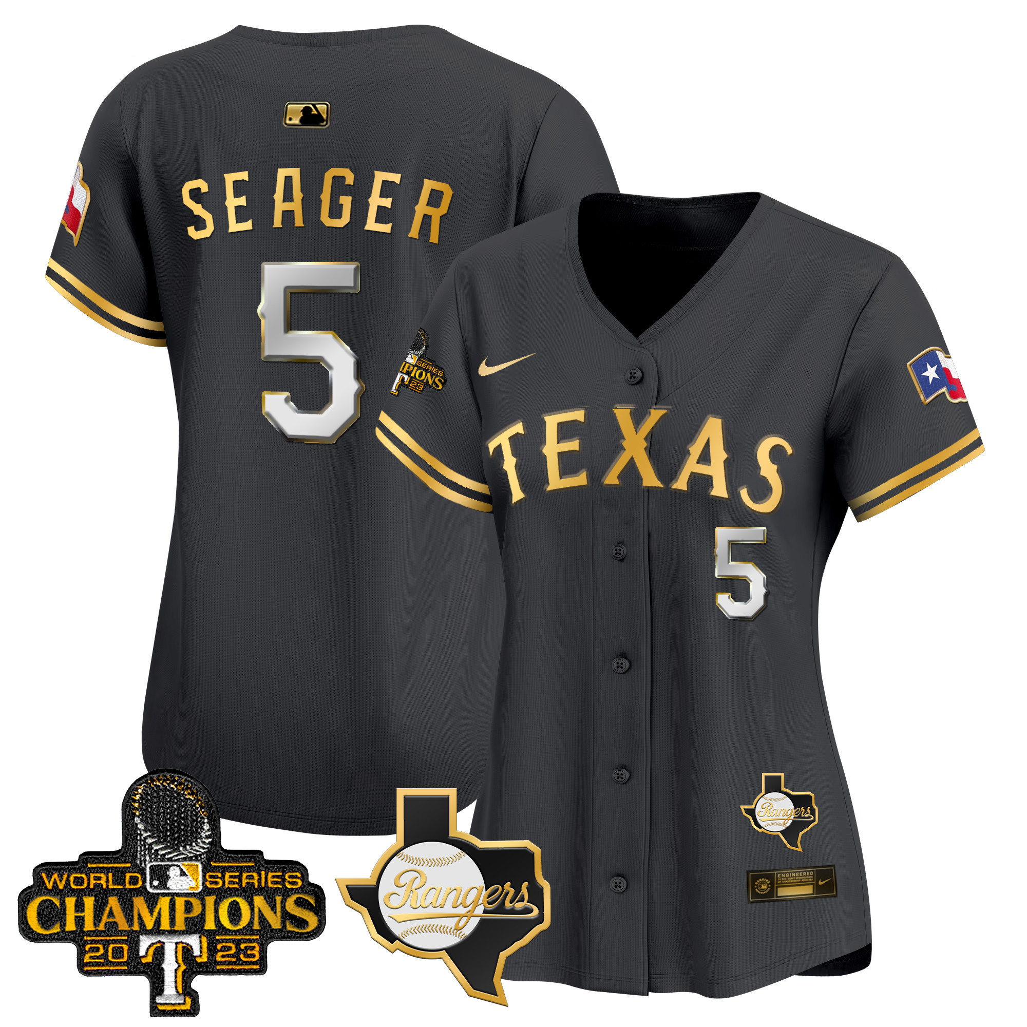 Corey Seager Women's Texas Rangers World Series Champions Vapor Premier Limited V2 Black Gold Jersey - All Stitched