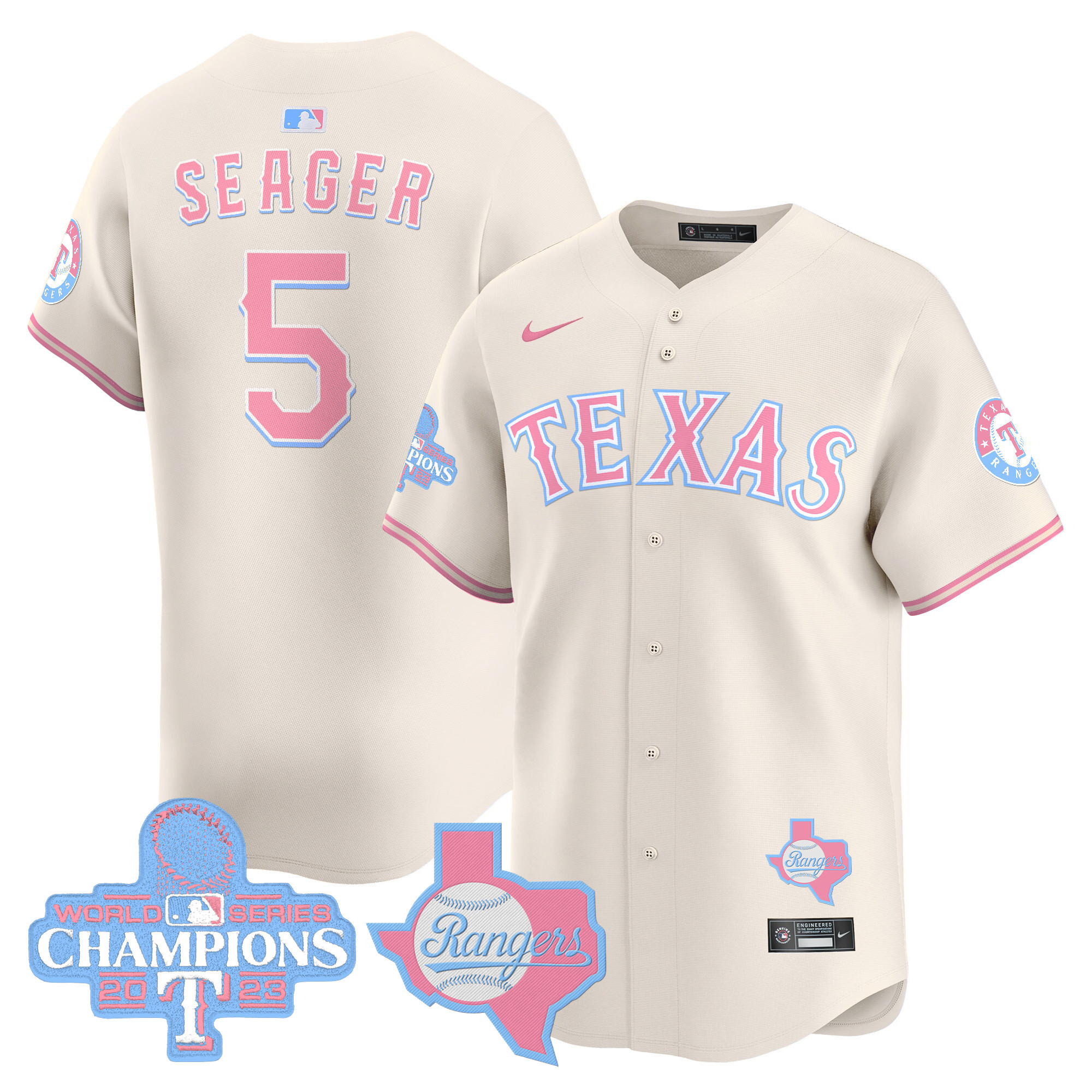 Corey SeagerUnisex Texas Rangers Bubblegum Pink Vapor Premier Limited Cream Jersey - All Stitched
