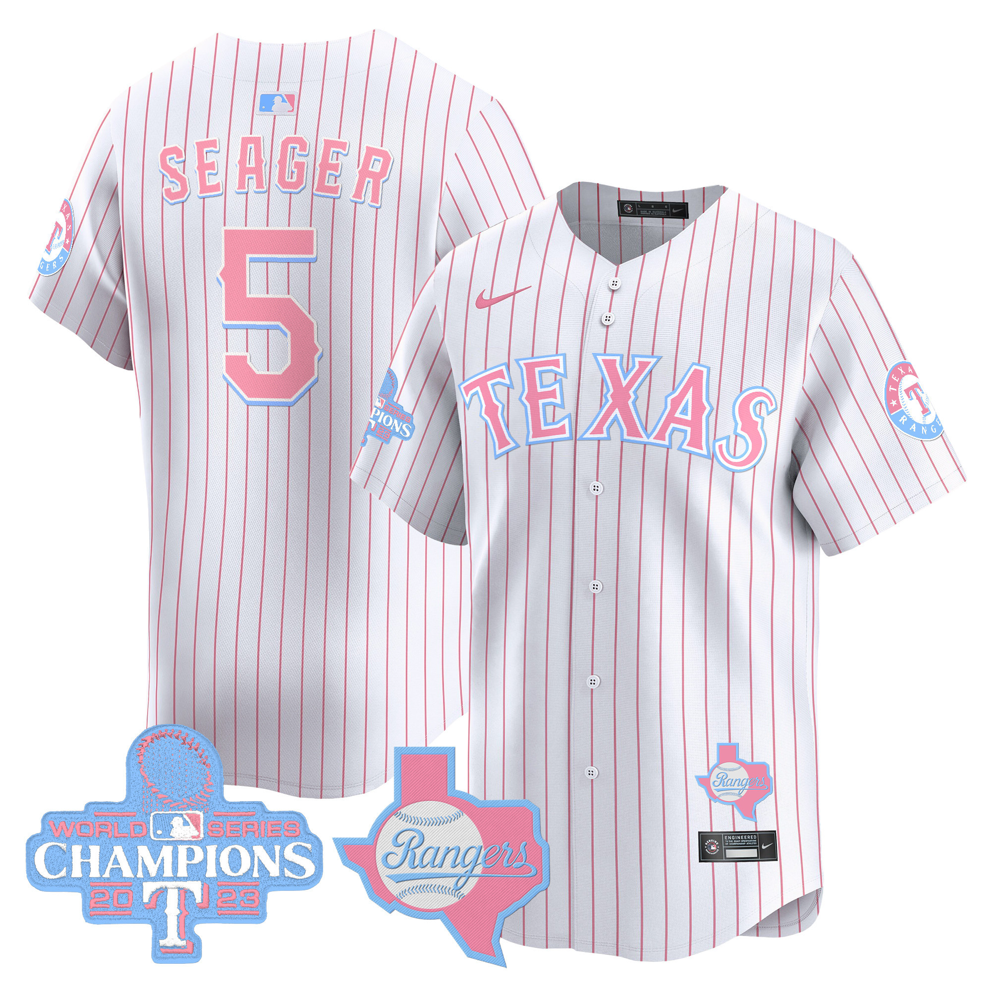 Corey SeagerUnisex Texas Rangers Bubblegum Pink Vapor Premier Limited Pinstripe Jersey - All Stitched