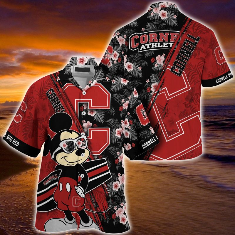 Cornell Big Red NCAA Summer Hawaiian Shirt Mickey And Floral Pattern