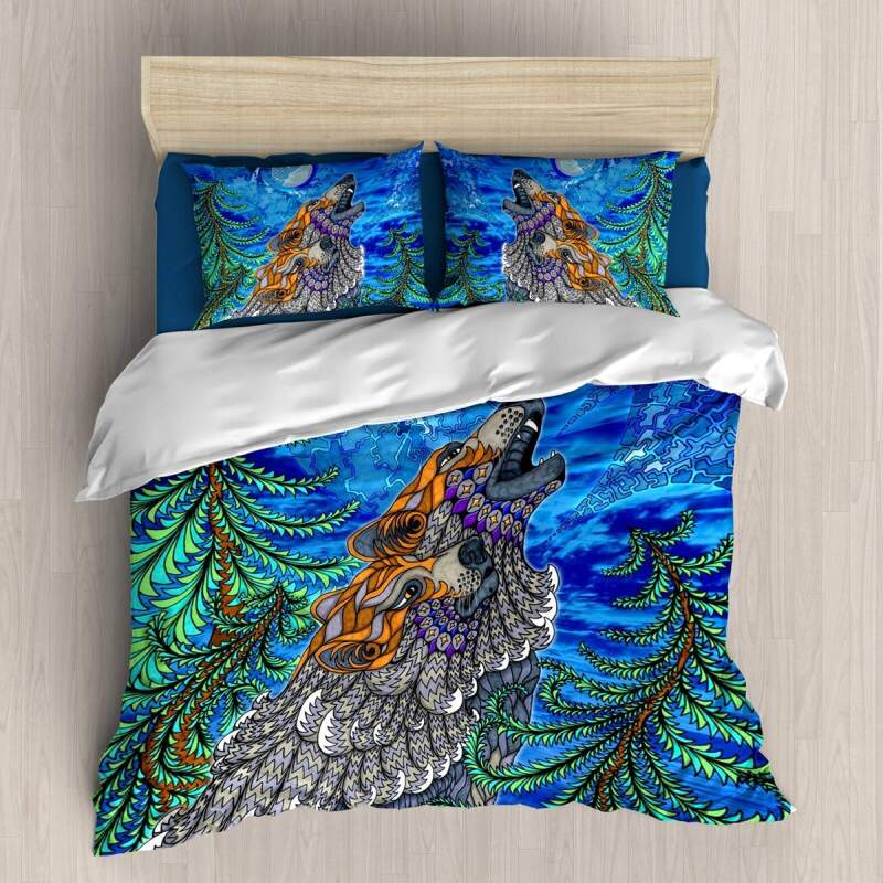 Couple Wolf Blue 3D Customized Duvet Cover Bedding Set
