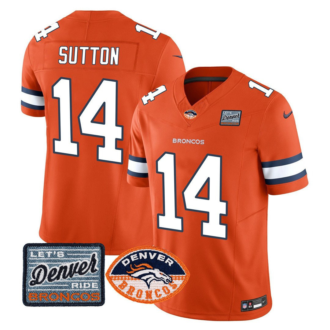 Courtland Sutton Men's Denver Broncos Logo Patch Limited Orange Jersey - All Stitched 